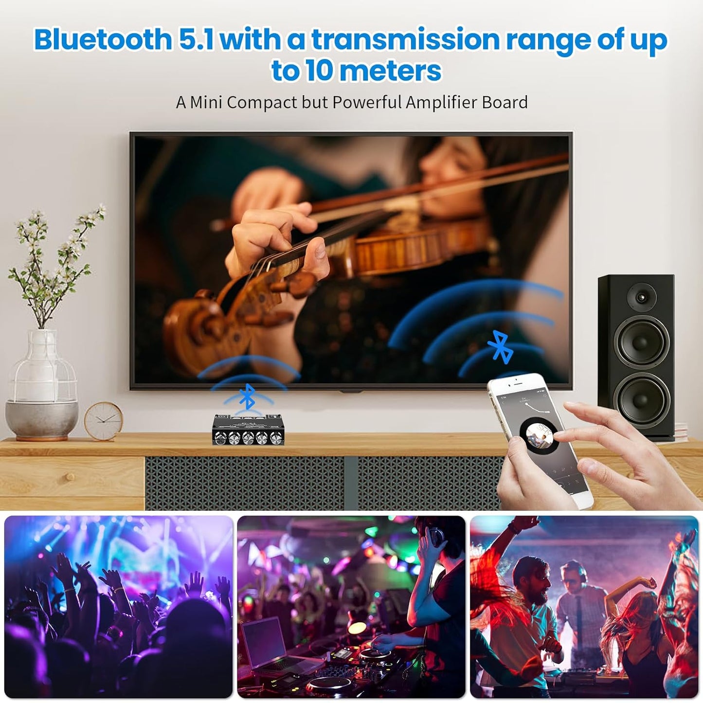ZY-2.1 2.1CH 50W 2 +100W 5.1 Bluetooth Audio Amplifier Board, x Subwoofer Power Amp with Treble and Bass Control