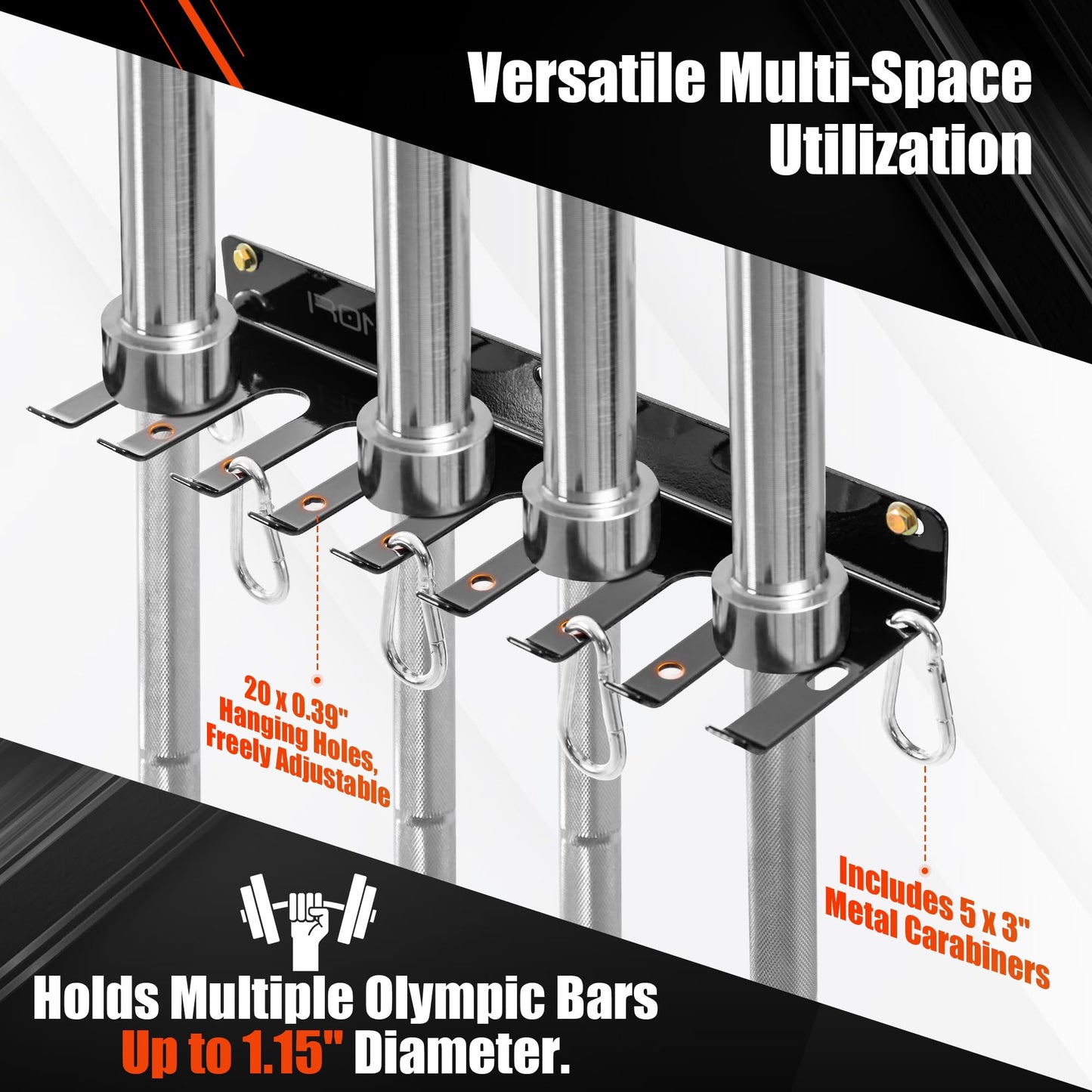 Olympic Barbell Hanger Wall Mount - Heavy Duty 5mm Steel Bar Holder for 35mm Olympic Standard Bars, 160lb Capacity - Vertical & Horizontal Barbell Storage Rack with Rubber Pads - Fits Garage Gym, Home Gym blue