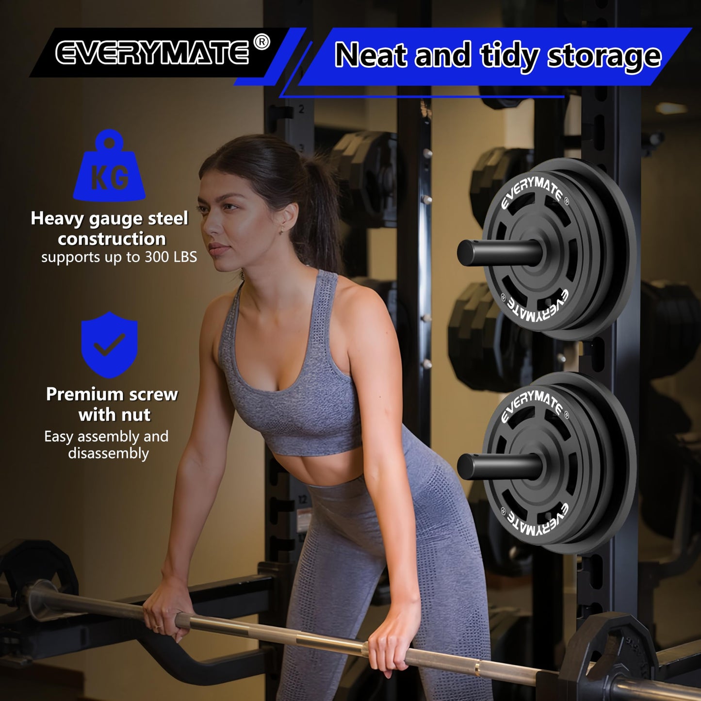 EVERYMATE Weight Plate Holder: Power Rack Attachments Squat Rack Weight Plate Rack for 1 inch Standard Weight Plates, 2x2 3x3 2x3 Power Cage Accessories Weight Plate Storage