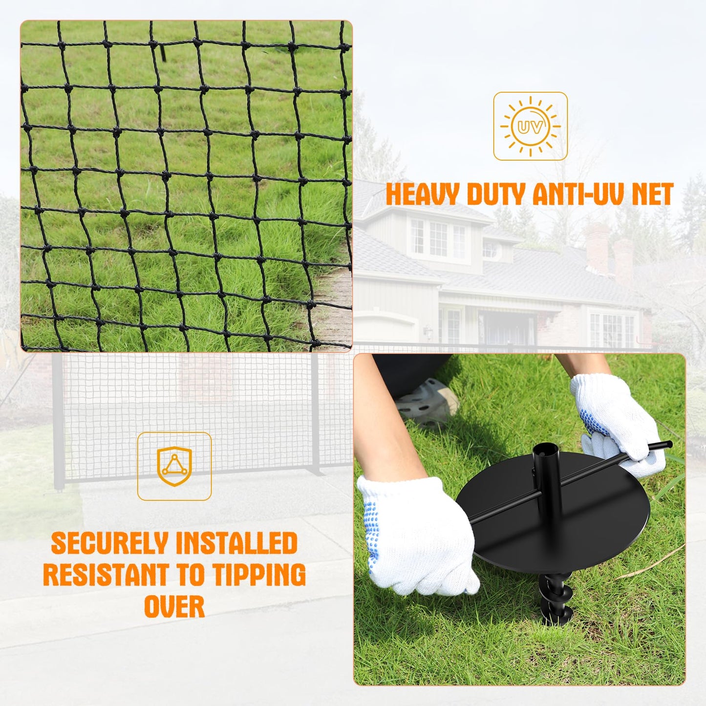41FT x 5FT Driveway Safety Net Fence, Outdoor Yard Play Area Safety Barrier for Kids| Heavy Duty Steel Poles & Net, Not Fall Down Easily | Guard Net Length Adjustable, Easy to Recycle and Install
