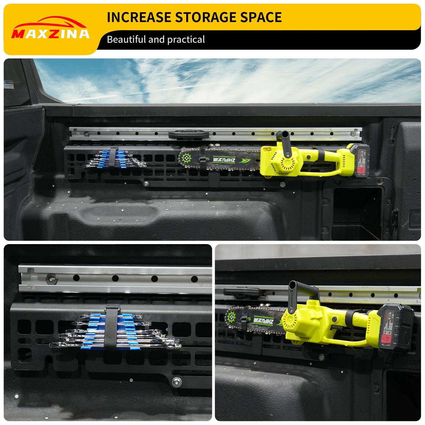 Maxzina Retractable Ratchet Straps Bundle with 2022-2026 Ford Maverick Side Bed Molle Panel Truck Bed Panel Rear Storage Organizer Replacement for 2025 Ford Maverick Accessories