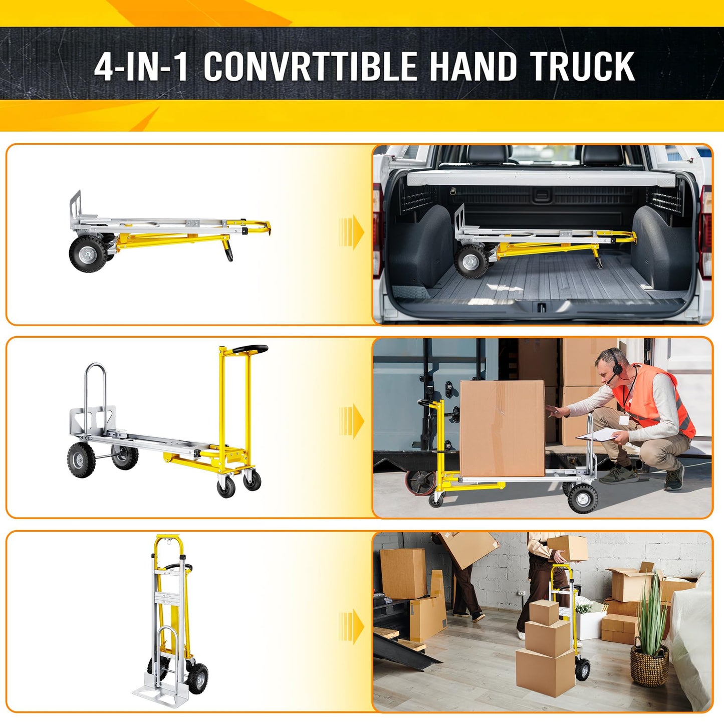 Dkenicor 4 in 1 Folding Hand Truck, 1000lbs Capacity Dolly Cart Industrial Convertible Heavy Duty with Retractable Handle and 4 Rubber Wheels, Collapsible Cart for Home, Office, Warehouse, Silver 2026