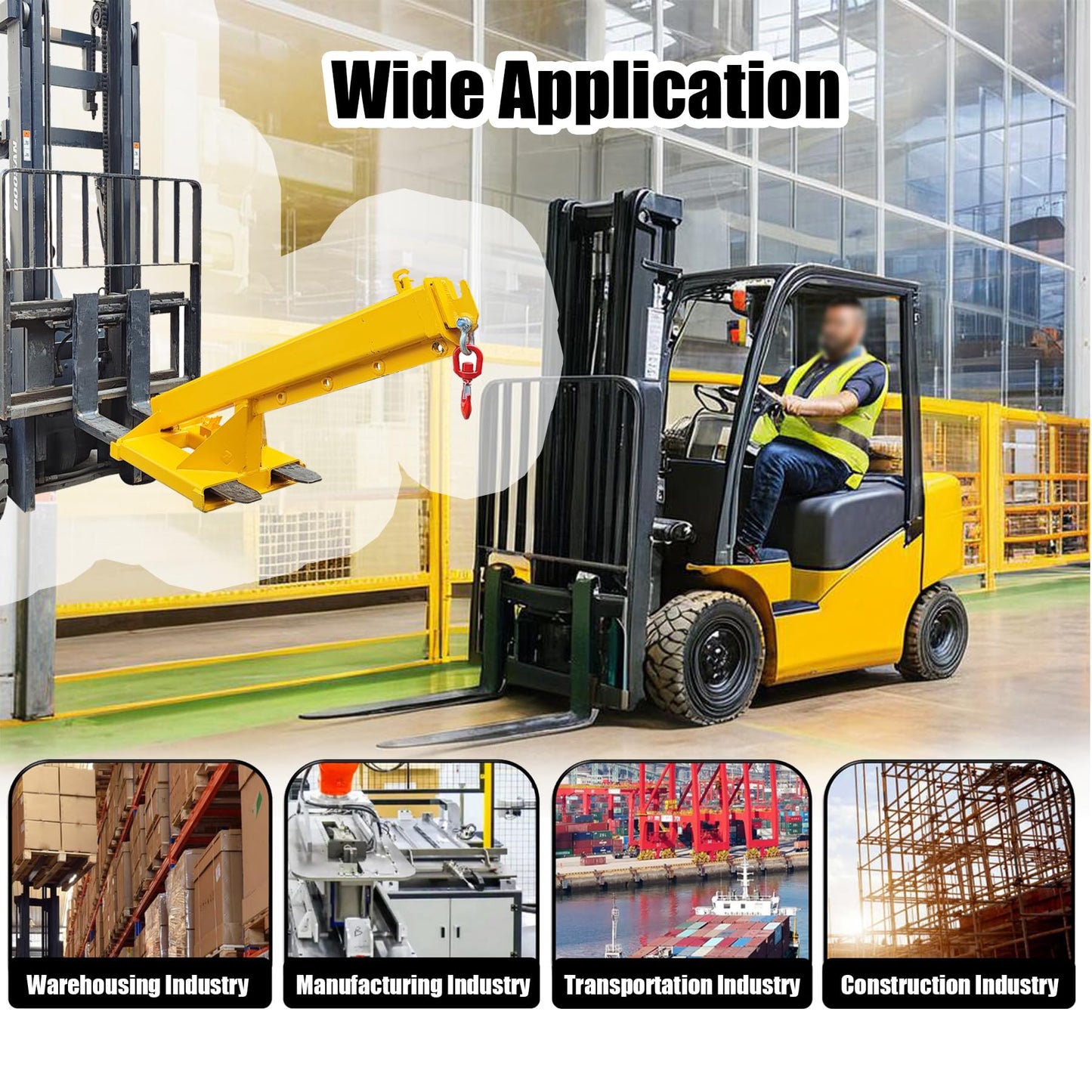 INTSUPERMAI Adjustable Forklift Jib Boom Crane, 8800 Lbs/4T Capacity Heavy Duty Forklift Mobile Crane, Max 94.5" Telescopic Arm, with Truss Hoist Jib Boom and Hook, for Towing Handling Equipment