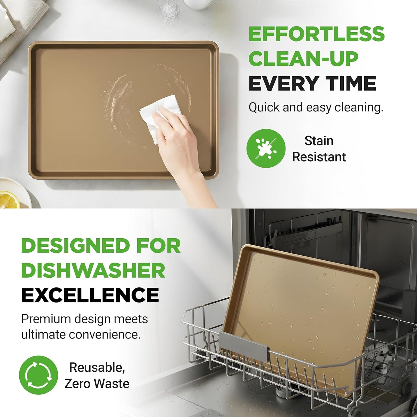 NutriChef Nonstick XL Cookie Sheet - Extra Large 22" x 16" Carbon Steel Baking Pan for Cookies & Pastries - Gold