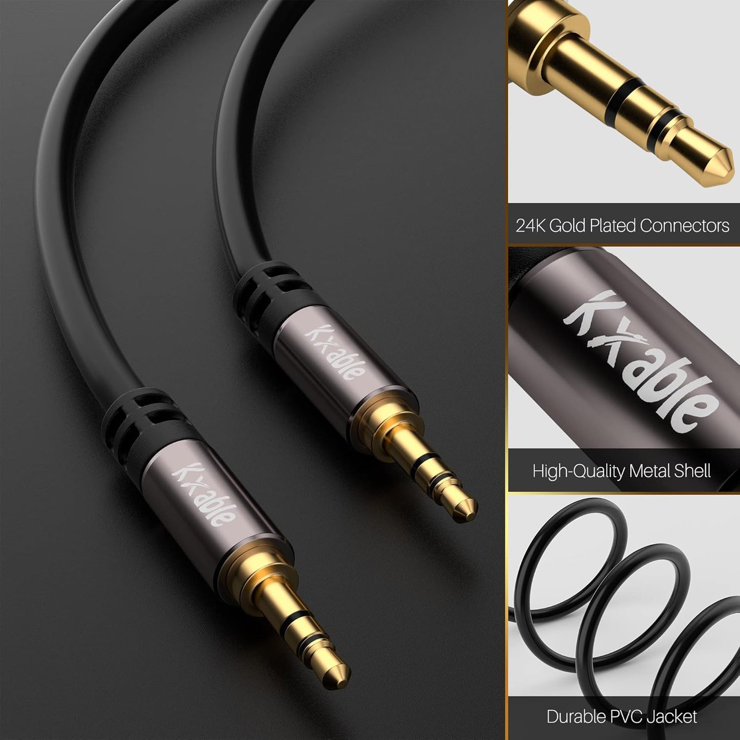 3.5mm 35 5 Kxable Aux Cable Feet, Long Male to Male Auxiliary Audio Cord, Preminun Gold Plated Compatible