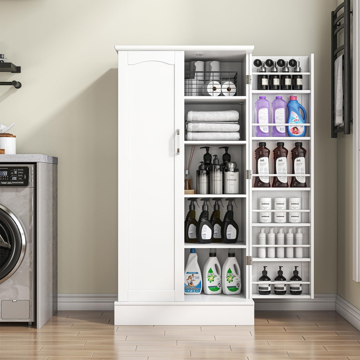 kepptory 47” Pantry Cabinet, Kitchen Pantry Storage Cabinet with Doors and Adjustable Shelves,Freestanding Buffet Cupboards Sideboard for Living Room and Dinning Room (White)