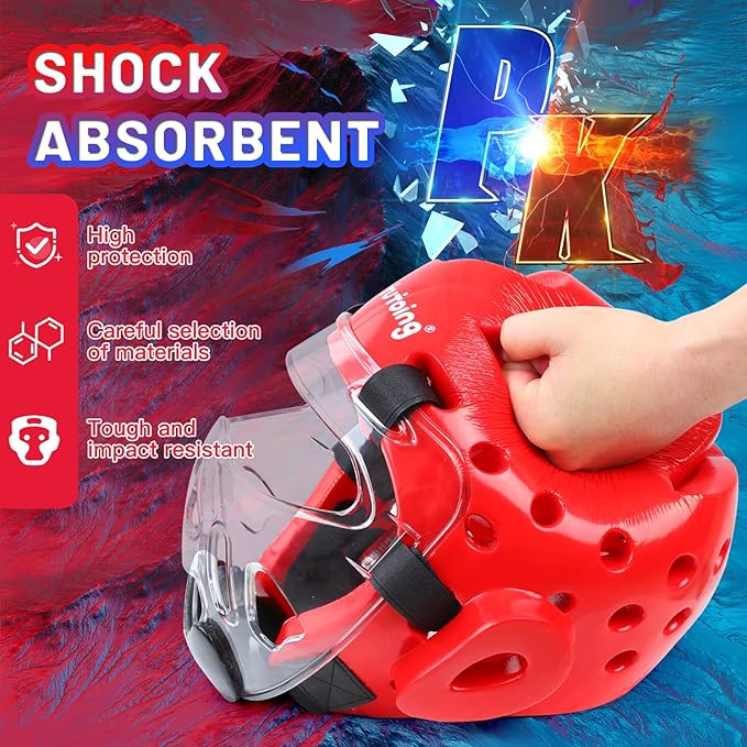 Kids Adults Karate Headgear MMA Martial Arts Helmet, Removable Face Shield, Soft Head Gear for Sparring Grappling Muay Thai Kickboxing Taekwondo Training