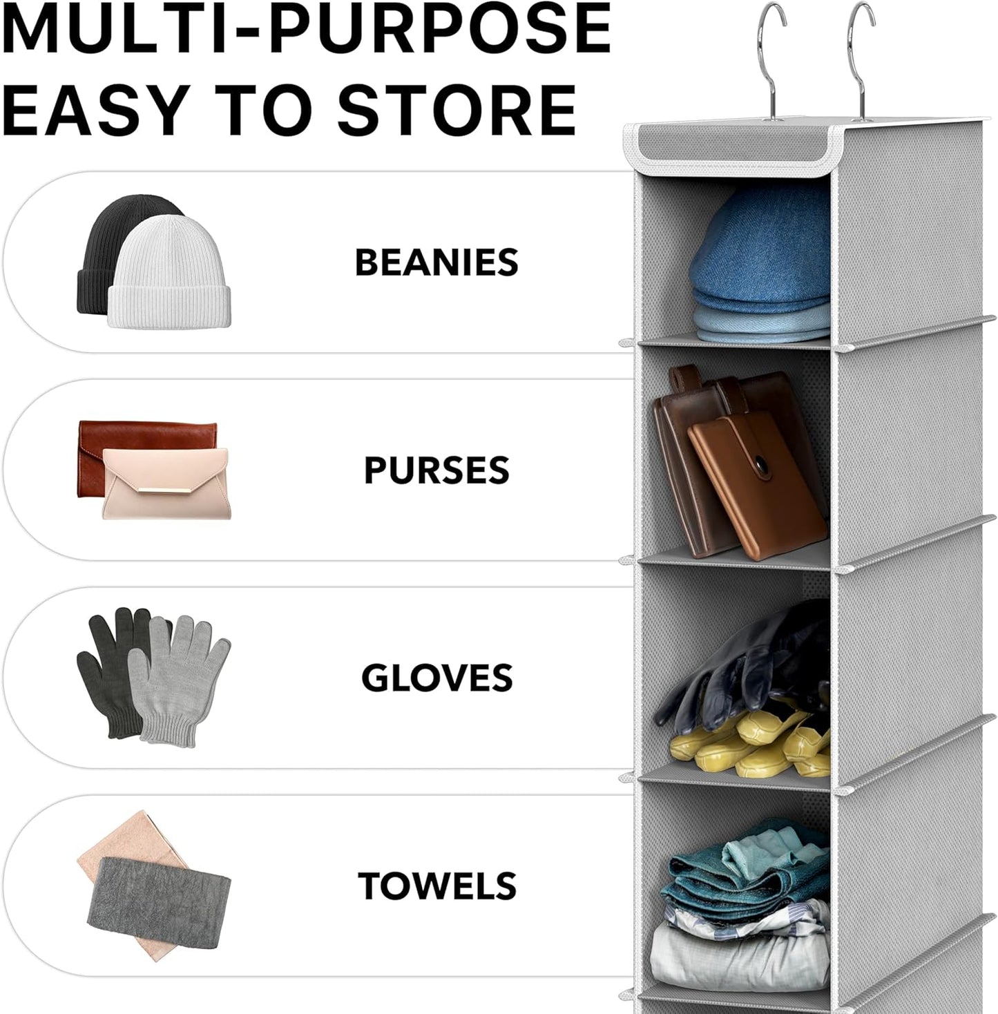 Simple Houseware 10-Shelf Hanging Organizer - Space-Saving Storage Solution | Gray, 2-Pack