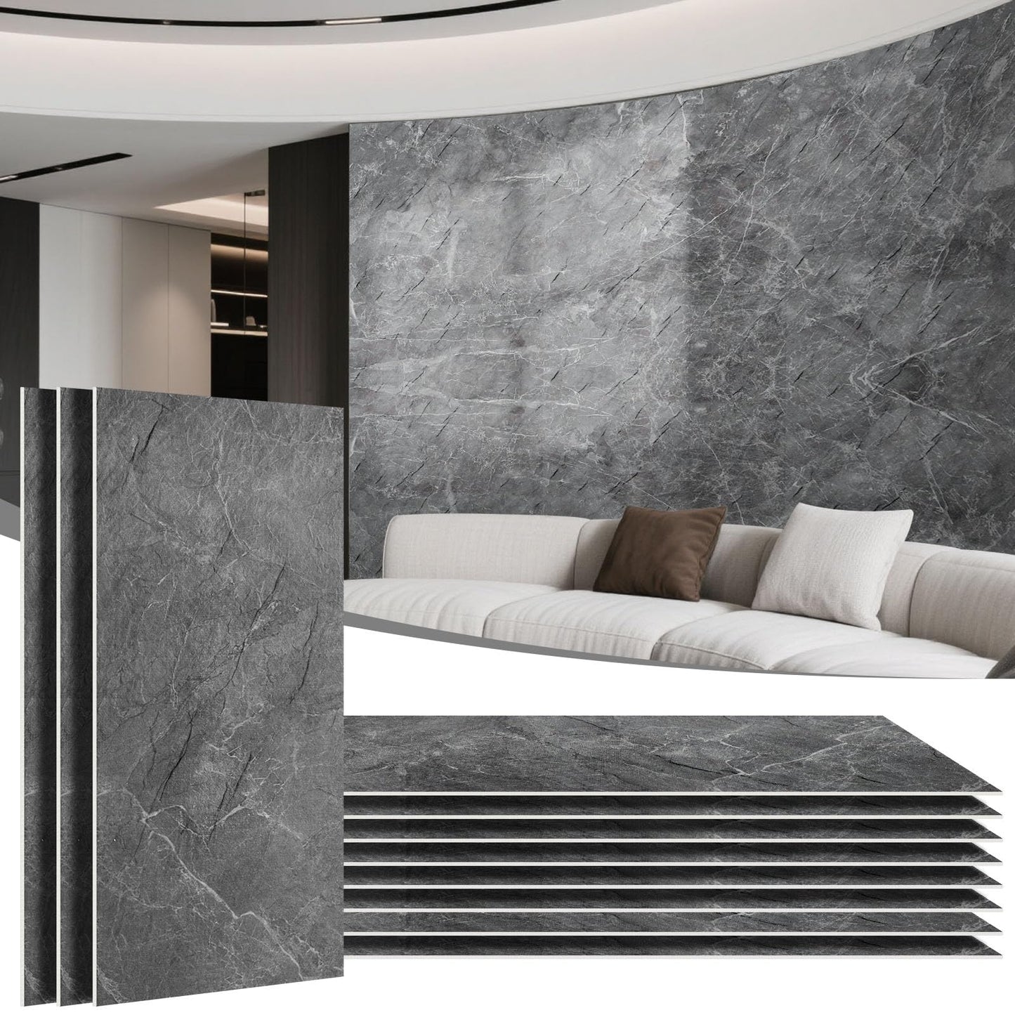LARWORKS Natural Flexible Soft Stone Wall Panel, 20-Pack, 37.75 Sq Ft Coverage, Flexible & Bendable Exterior Wall Panels - Textured Stone Siding for Interior & Outdoor Use - Black