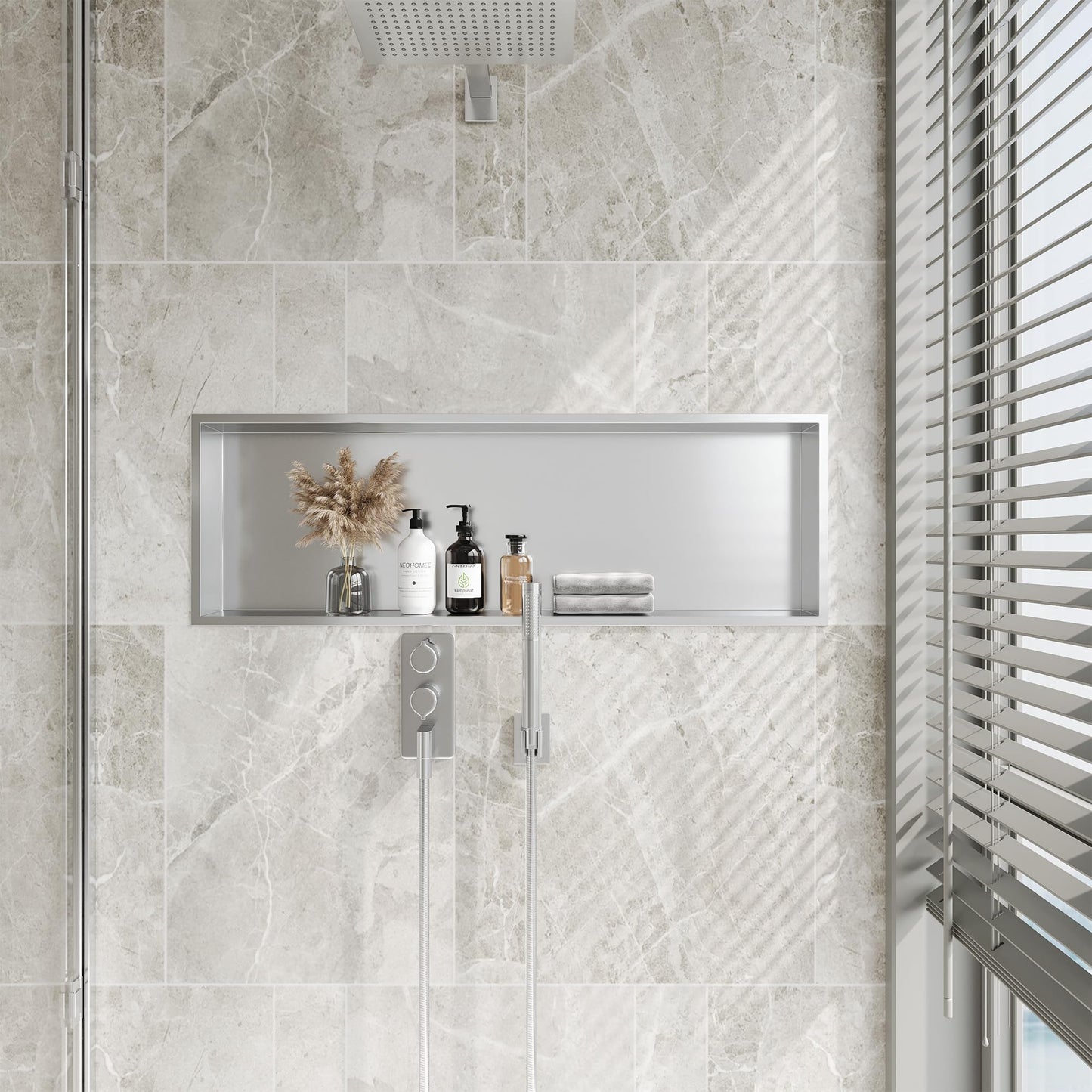 Neodrain Shower Niche, Insert Bathroom Storage Shower Shelf, Stainless Steel Recessed Wall Niche No Tiled Recessed Cabinet Waterproof for Shower Storage(Brushed,36"x12")