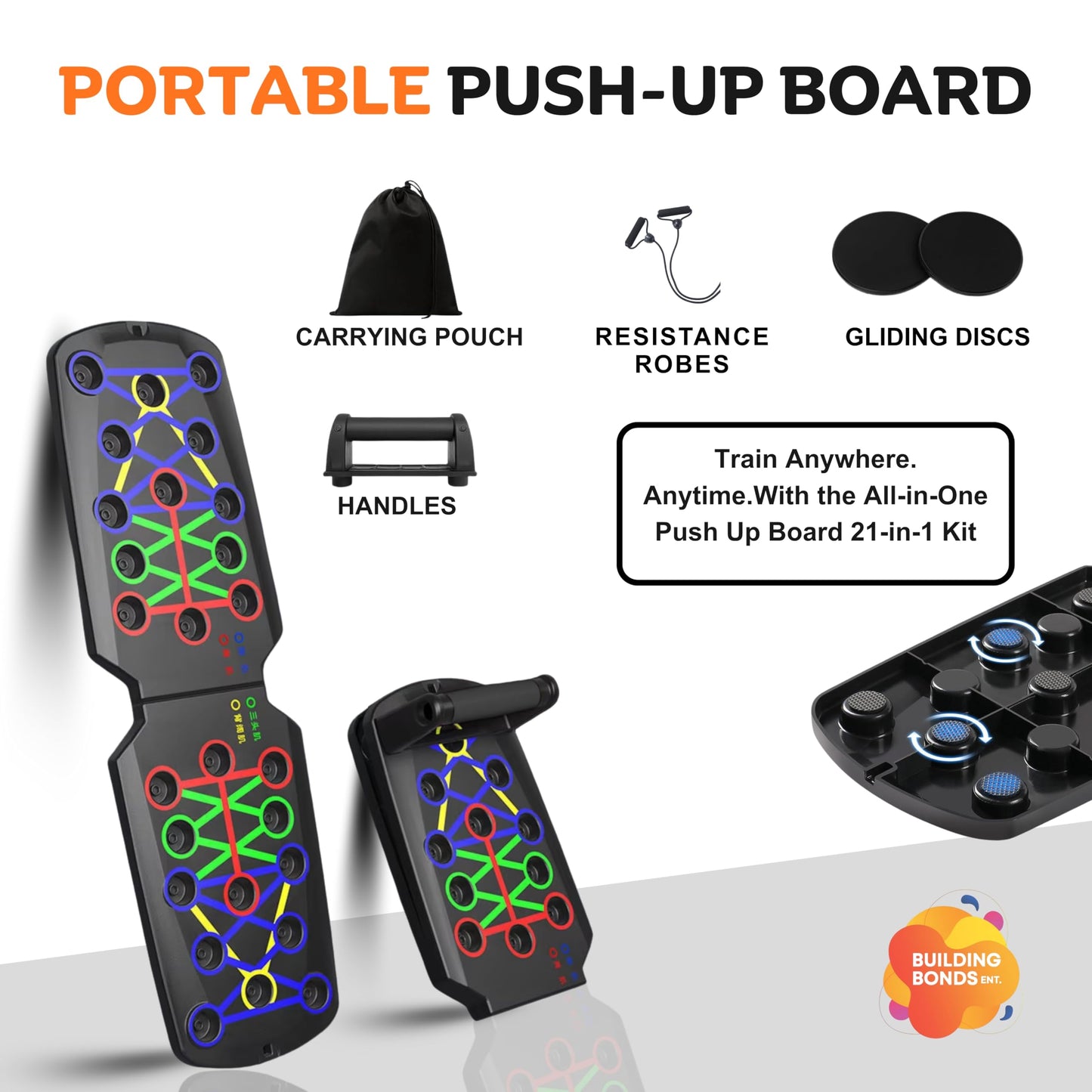 Push Up Board 21-in-1 Home Workout Equipment for Men & Women – Multi-Functional Push Up Bar with Handles, Resistance Bands, Sliding Discs & Carry Bag – Heavy-Duty 330 lbs Home Gym Equipment