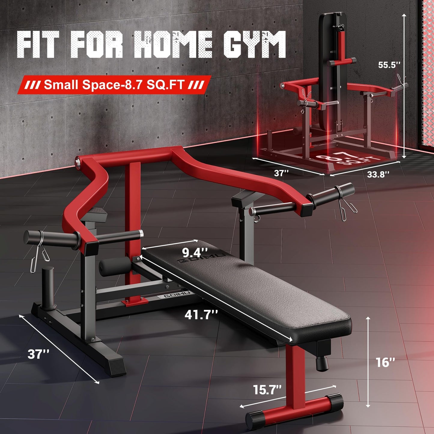 Chest Press Machine, GOIMU Z1-PRO Weight Bench Press Machine with Independent Arms, Adjustable Flat Incline Bench Press for Chest, AB Workout Home Gym Equipment (Red Bench Only)