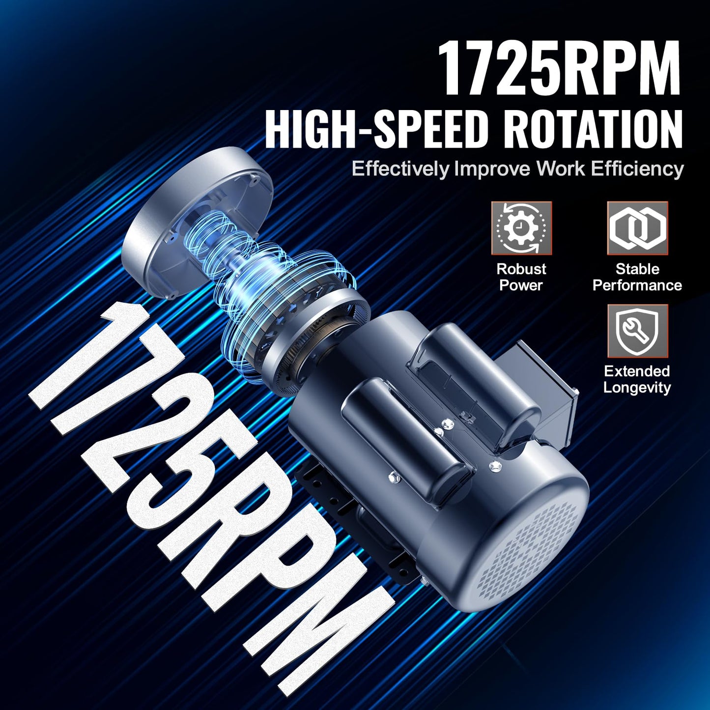 VEVOR 2HP Electric Motor 1725 RPM, AC 115V/230V, 56C Frame, Air Compressor Motor Single Phase, 5/8" Keyed Shaft, CW/CCW Rotation for Agricultural Machinery and General Equipment