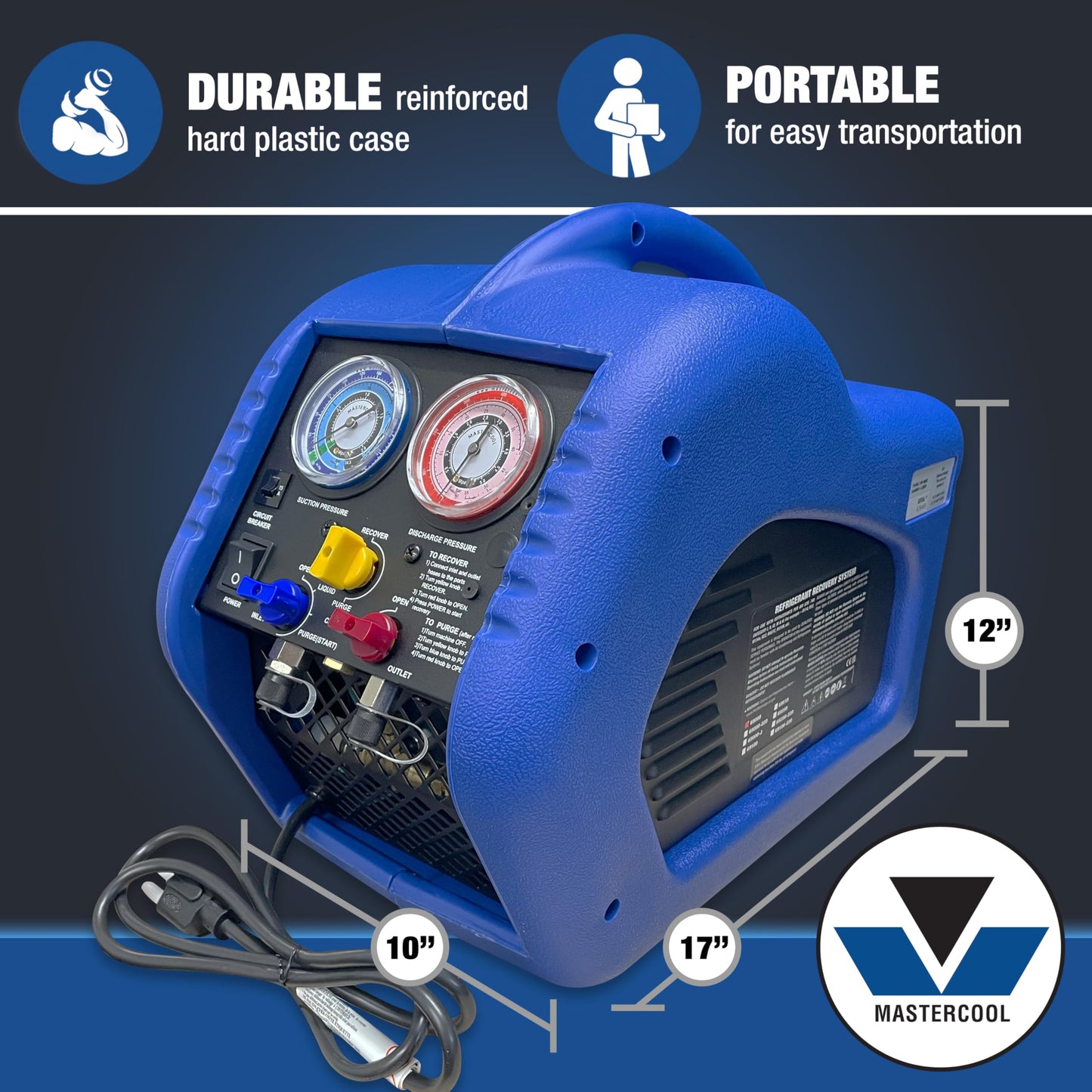 Mastercool 69000 Refrigerant Recovery System – Compact, Oil-Less Compressor, Works with All Refrigerants, Auto Shut-Off