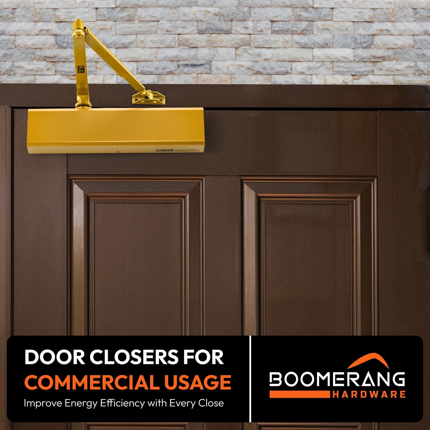 Boomerang Heavy Duty Designer Automatic Commercial Door Closer - D8016-Surface Mounted, Grade 1, Cast Aluminum, UL 3 Hour Fire Rated & ADA for high Traffic doorways, Painted Brass/Gold (US4)