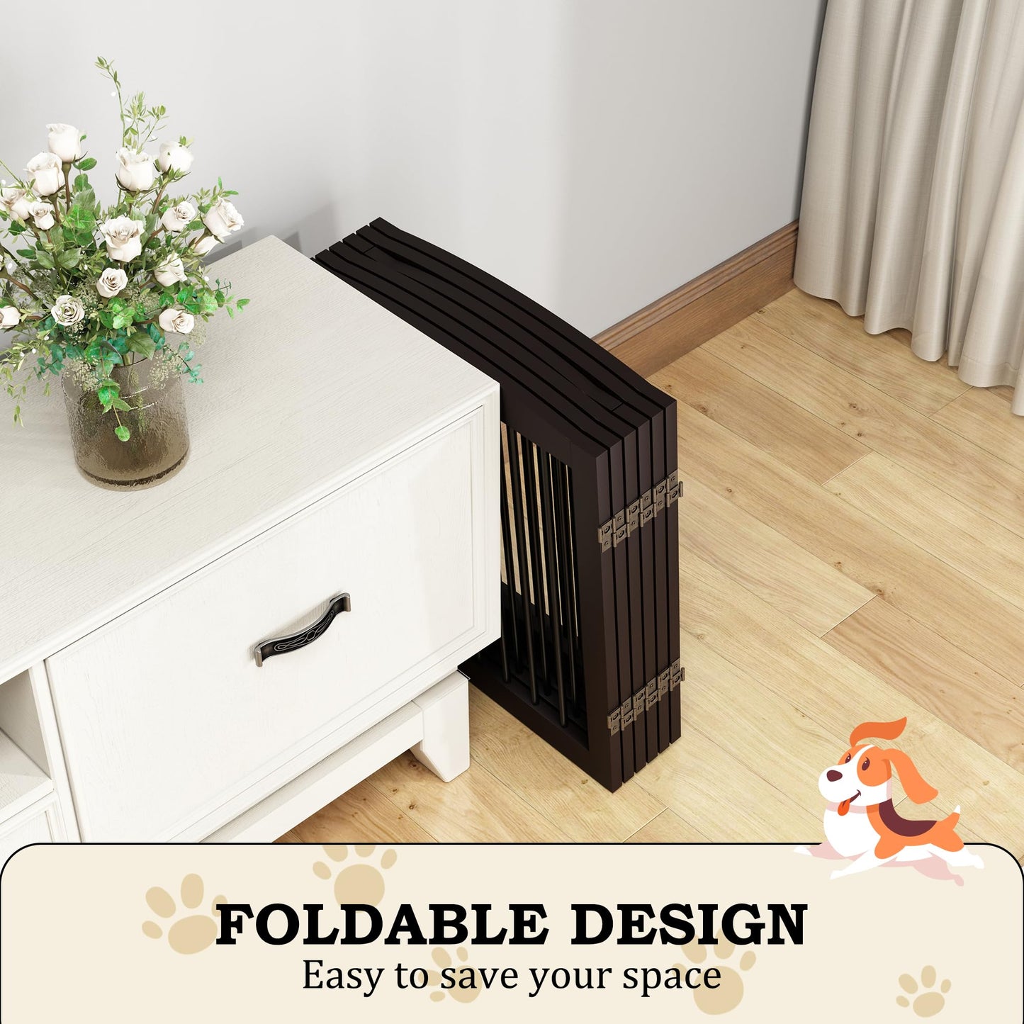 PUPETPO Freestanding Pet Gates with Walk Through Door, Dog Indoor Fence, Dog Gate for The House, Doorway, Stairs, Extra Wide Pet Gate, Support Feet Included, 120 Inch Wide, 6 Panels 24" Tall, Brown