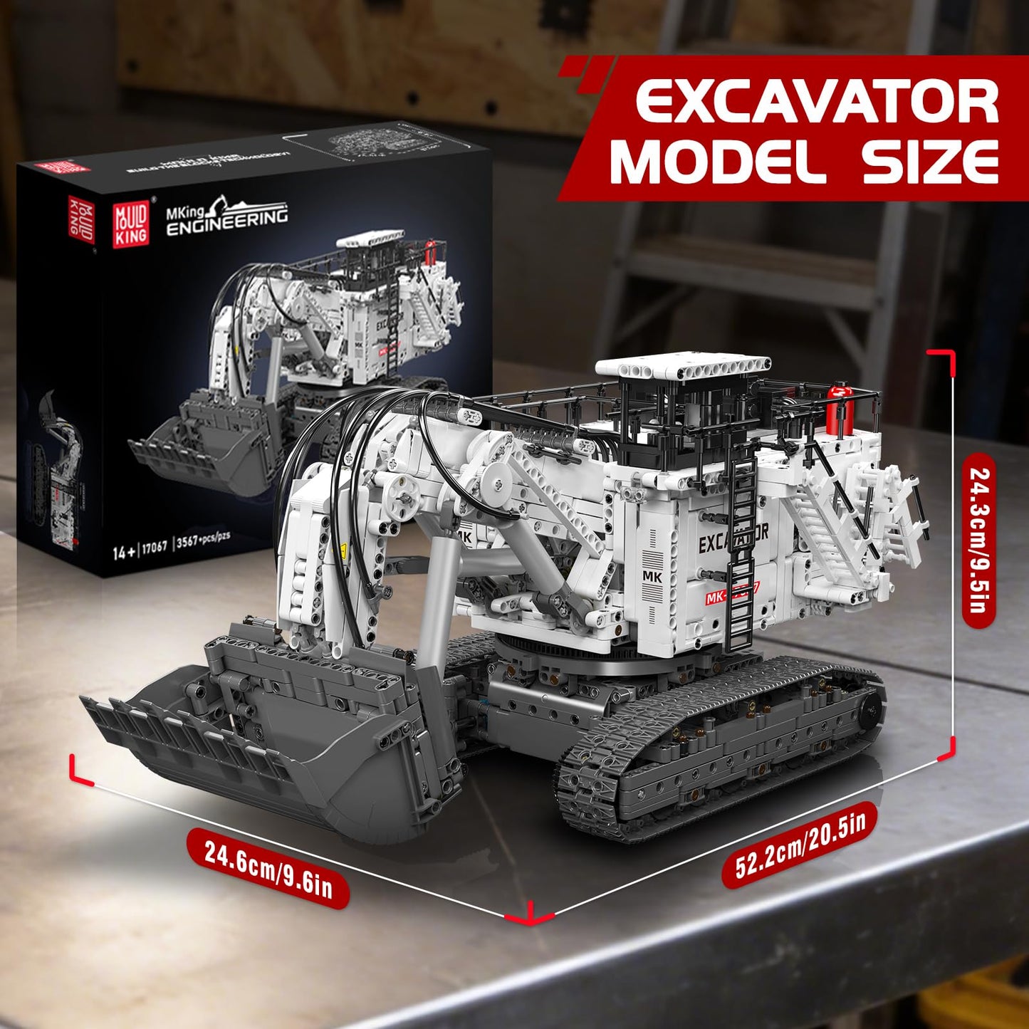 Mould King 17067 Heavy Duty Excavator Building Set, Large Excavator Model with 8 Motors, Engineering Bulldozer Toy Gifts for Adults/Vehicle Collection Enthusiasts (3567 Pieces)