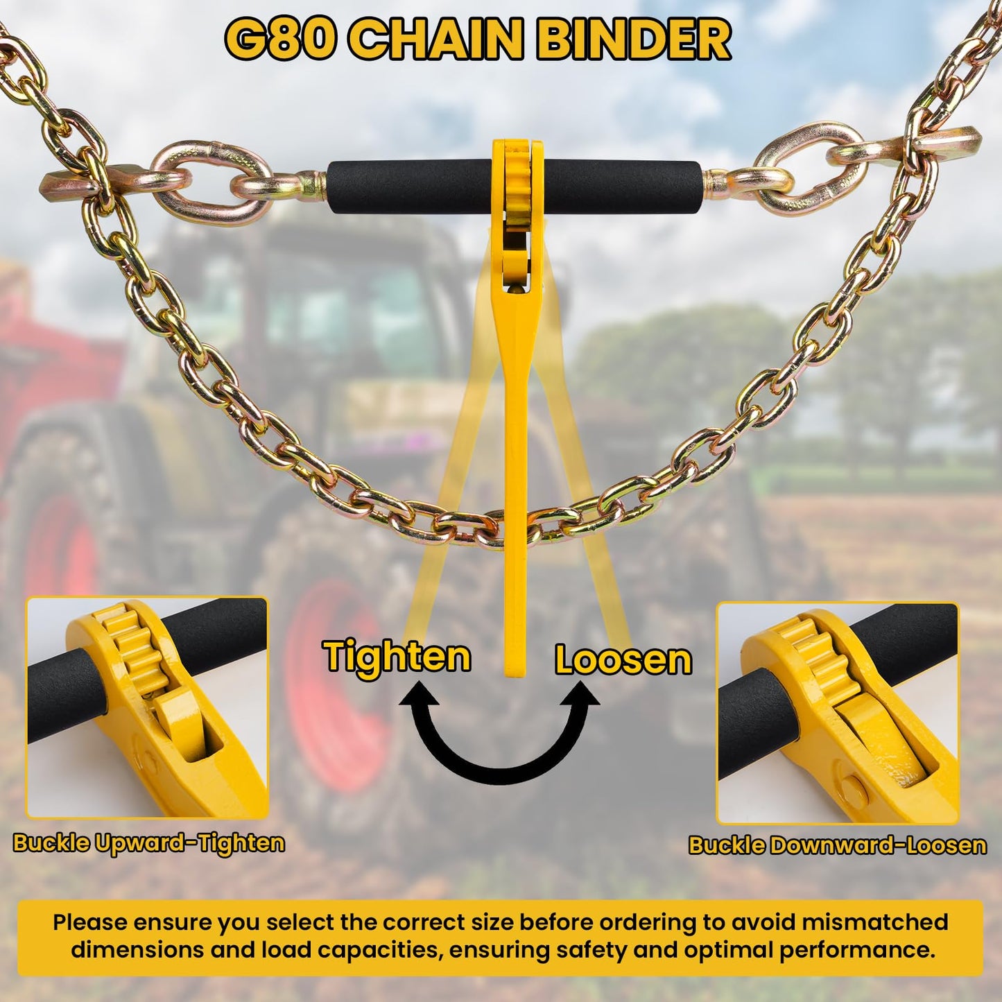 Lechansen 5/16"- 3/8" Ratchet Load Binders, 2 Pack G80 Chain Binders 5/16 to 3/8 with G80 Clevis Grab Hooks, 5,400lbs WLL Heavy Duty Ratchet Binders for Transport Chain, Tie Down, Hauling, Towing