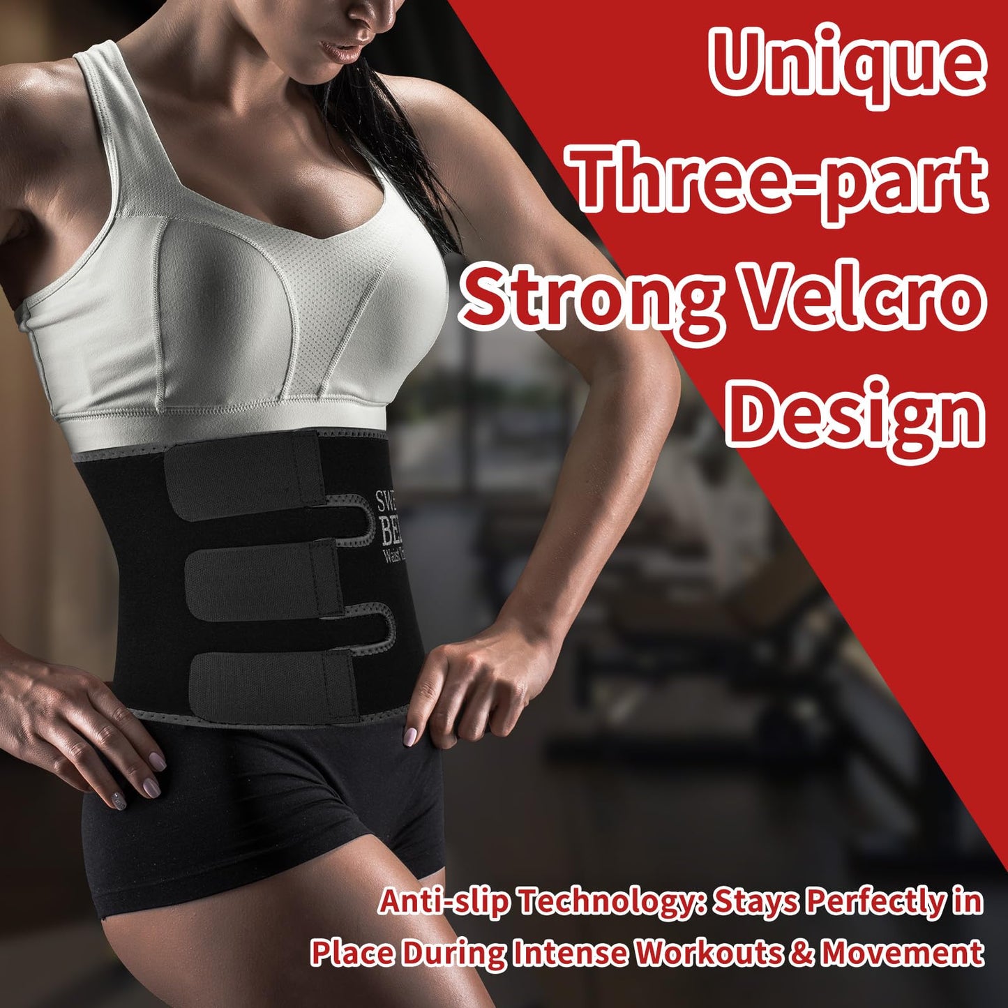 NEWCOO Sweat Waist Trainer For Women Men Waist Trimmer Sweat Belt Band Stomach Wrap Faja For Workout Weight Loss Lower Belly Fat Black