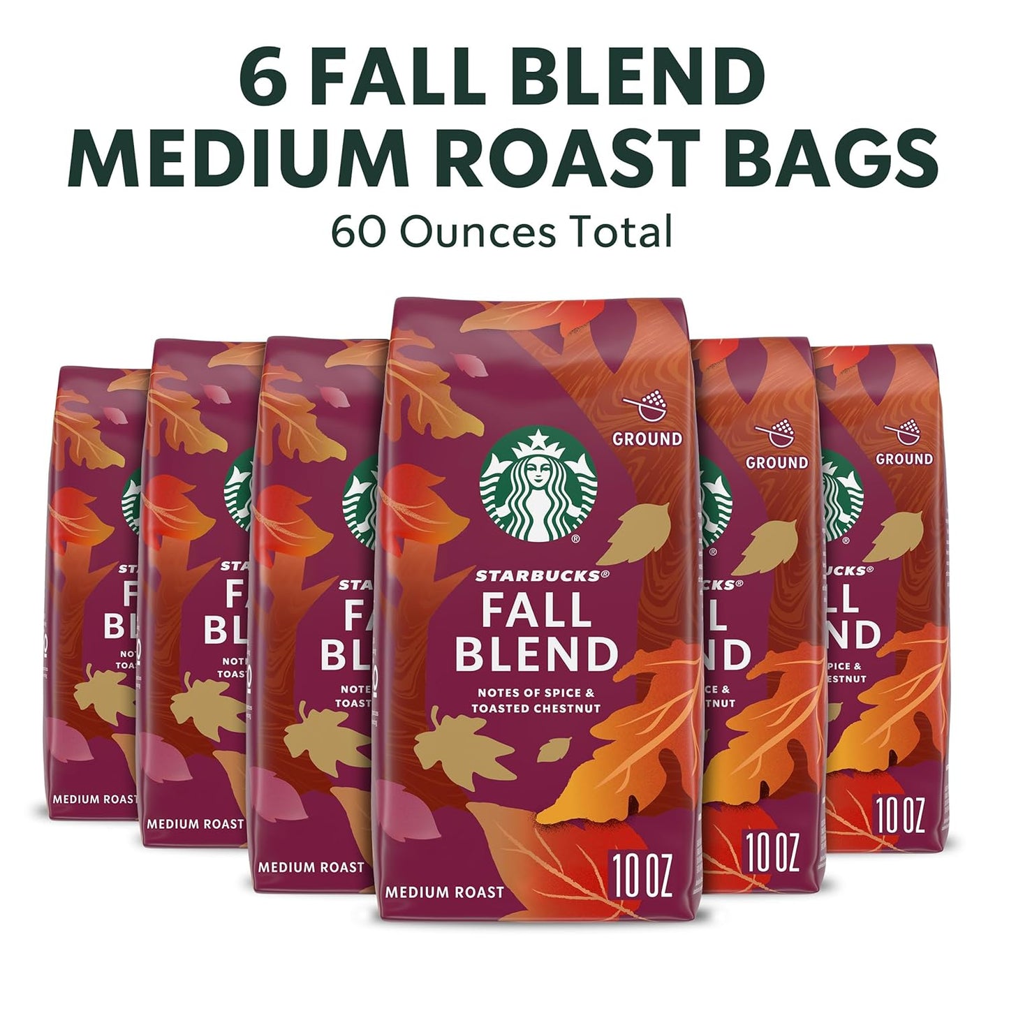 Starbucks Ground Coffee - Medium Roast Fall Blend | 100% Arabica, Limited Edition, 6 Bags (10 Oz Each)