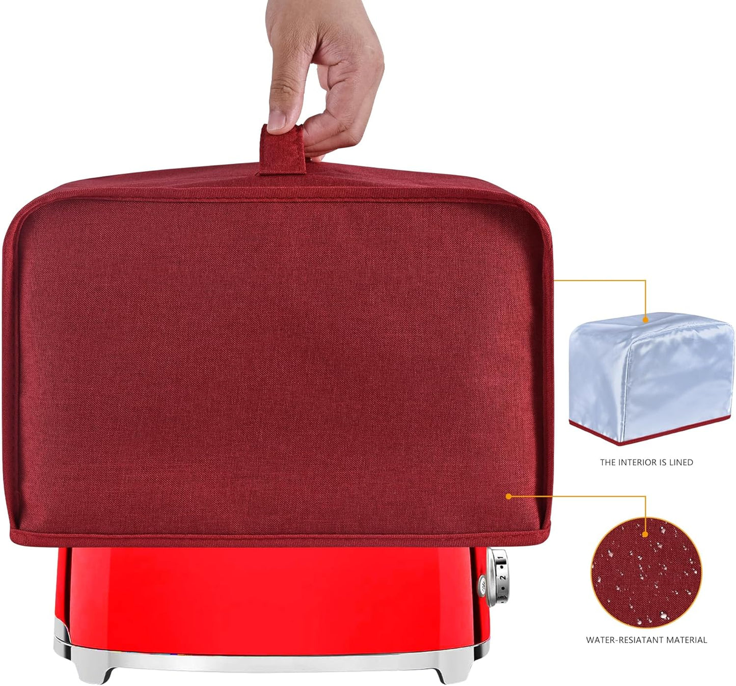 Skiennix Red Toaster Cover - Dust & Fingerprint Protection | Machine Washable, 2 Slice Size