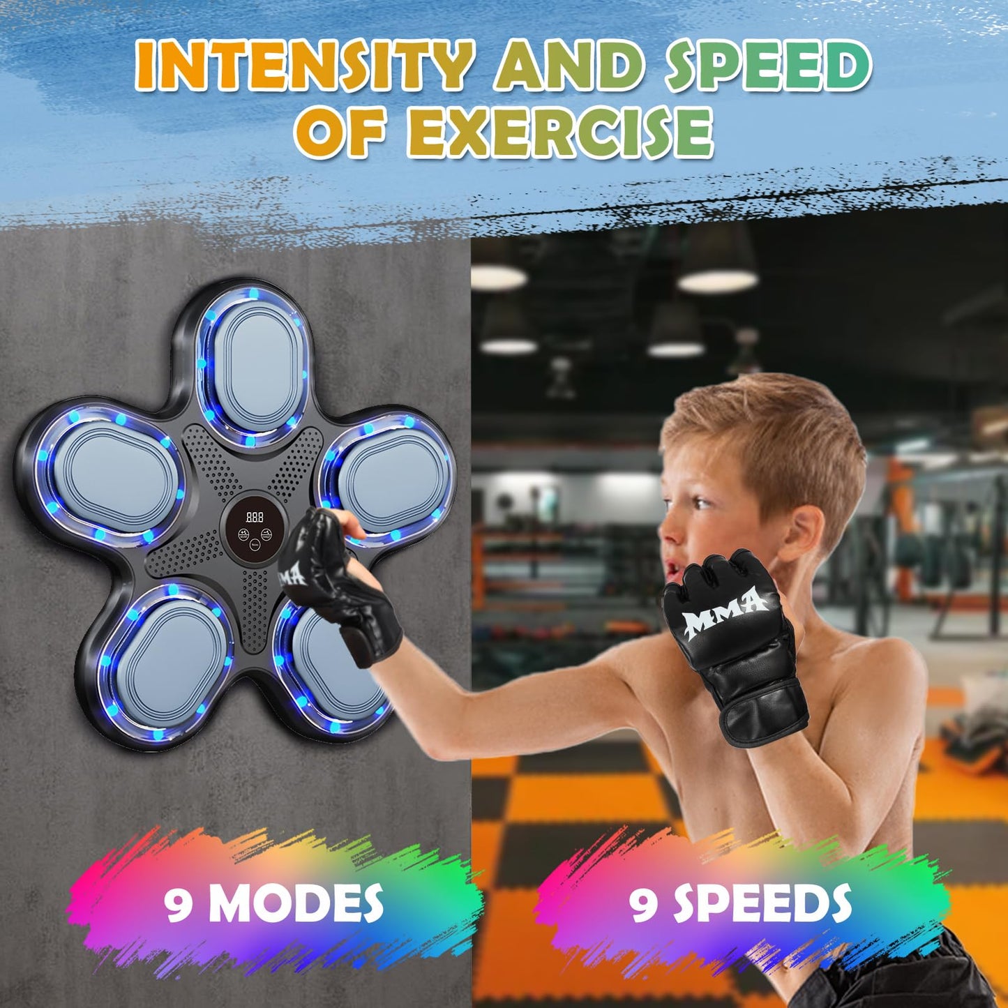 Hmnpkuc 2025 New Smart Music Boxing Machine for Kids, Training Machine with LED Electronic Wall Mounted, Music Boxing Target Workout Punching Equipment for Home with Premium Pugilism Gloves
