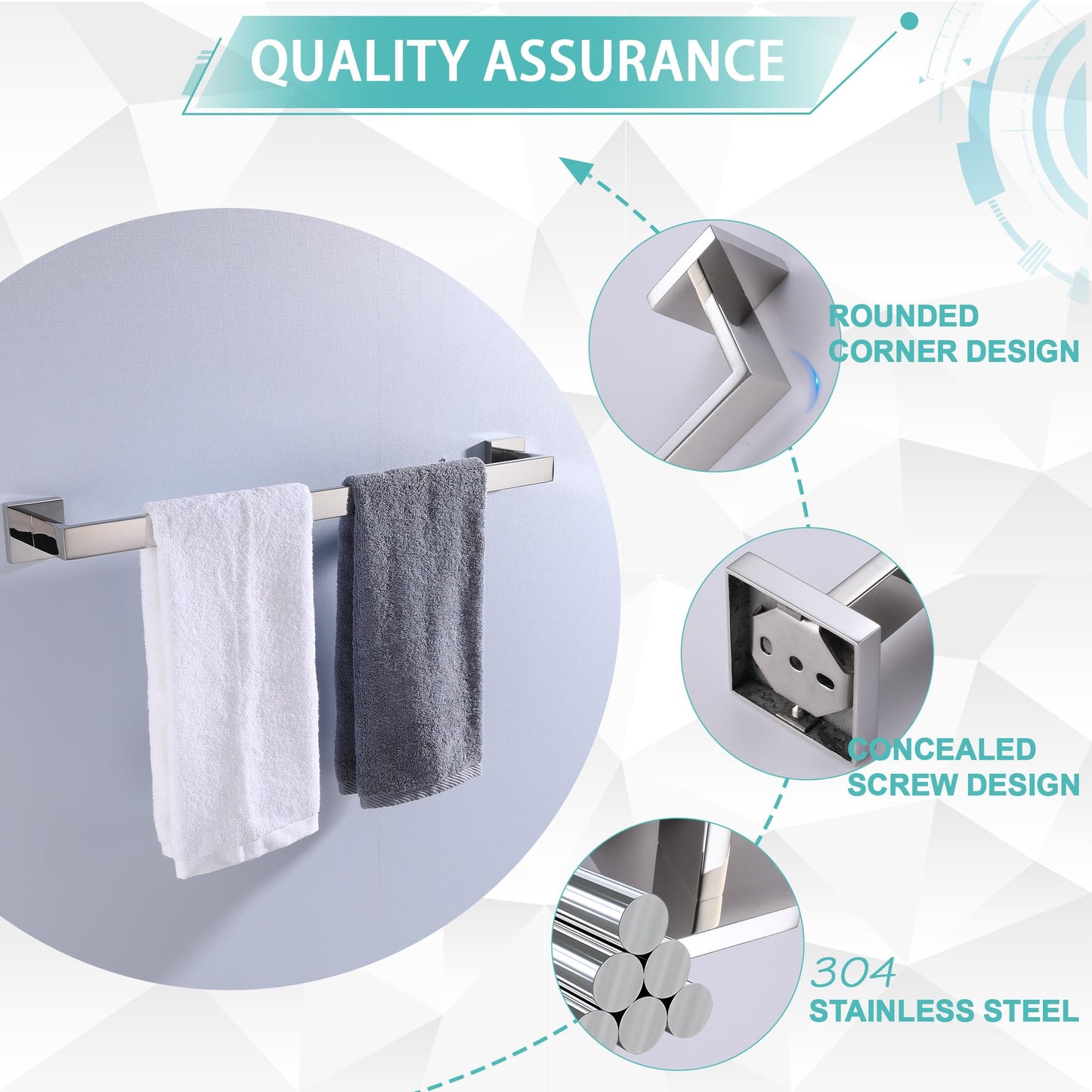 LANC Bath Towel Bar 24-Inche Stainless Steel Towel Rack for Toilet Bathroom Hardware Silver Towel Hanger Towel Rail Towel Rod Heavy Duty Wall Mounted Towel Holder Chrome Polished, A8804CP-6P1