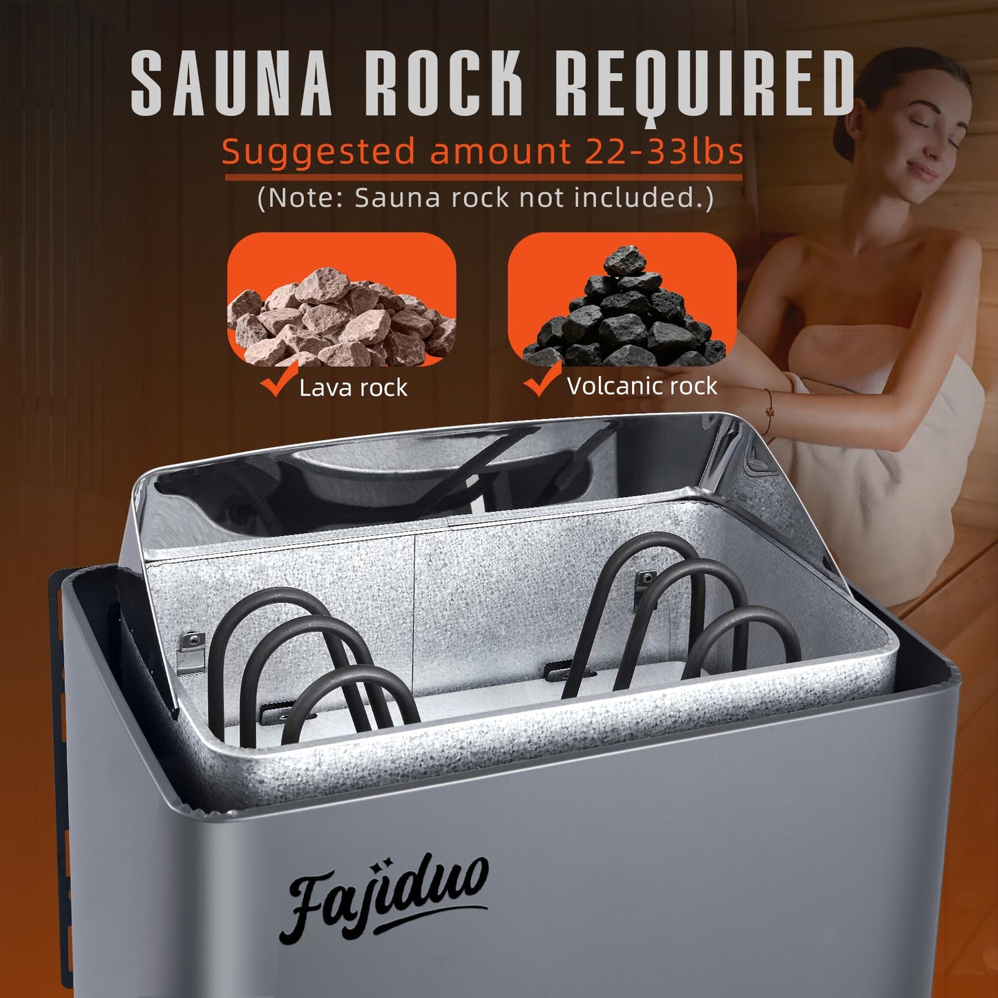 Fajiduo Sauna Heater, 3KW 110V Electric Sauna Stove with Bracket, Adjustable Temp & 3H Timer Dry Sauna Heater for 71-141Cu.ft Saunas Rooms, Home Sauna, Commercial