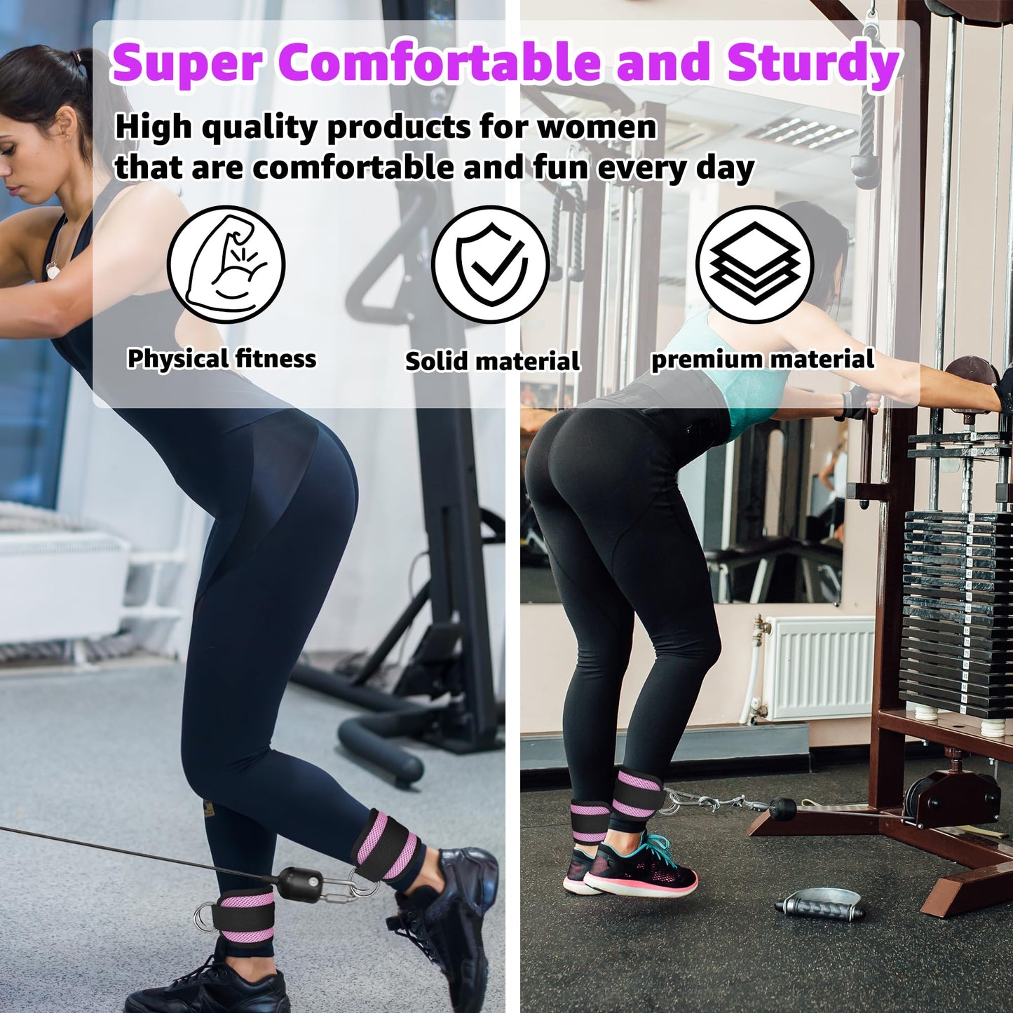Anemeeoke Ankle Straps for Cable Machine 1Pair, Kickbacks Glute Workouts, Lower Body Exercises, Adjustable Leg Straps with Neoprene Padding Men Women(Purple)