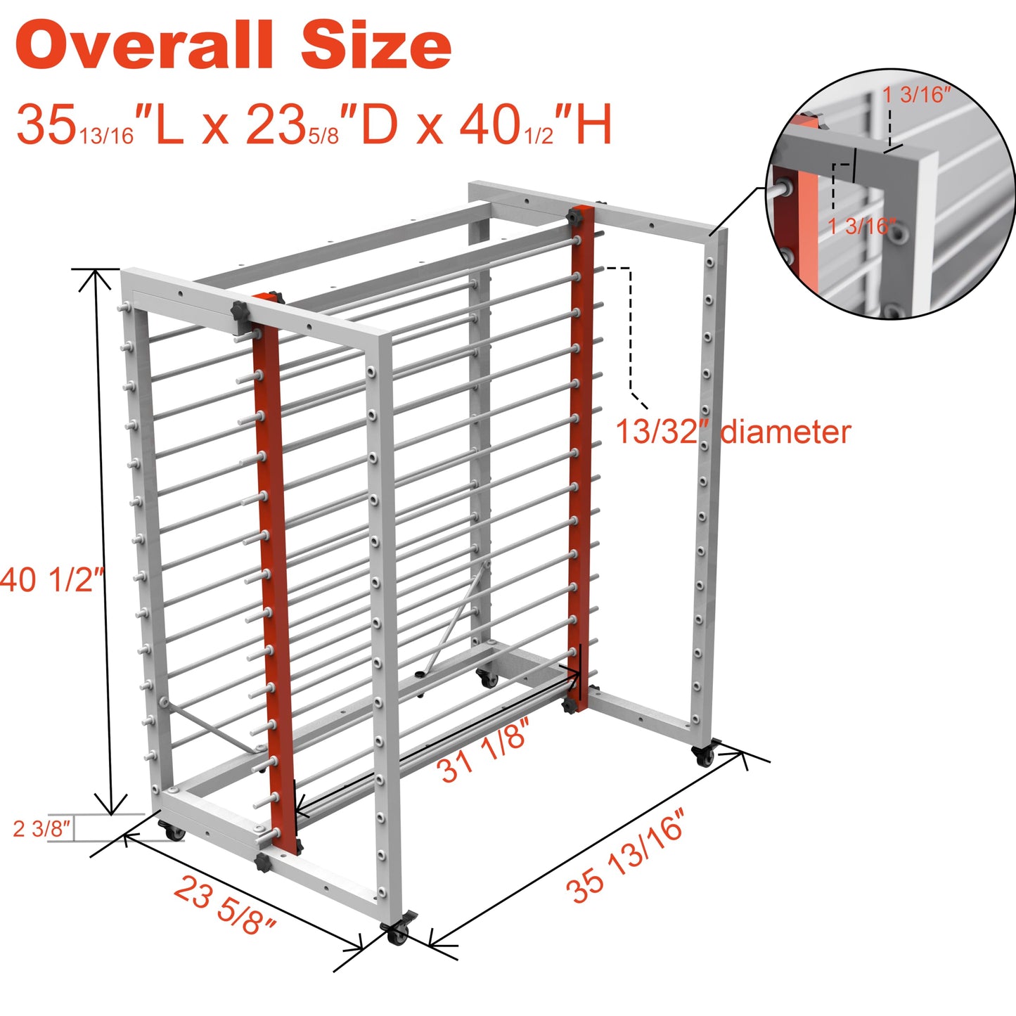 Sytekor Drying Painting Rack for Cabinet Doors – 13-Tier Metal Panel Stand with Locking Wheels and Adjustable Depth