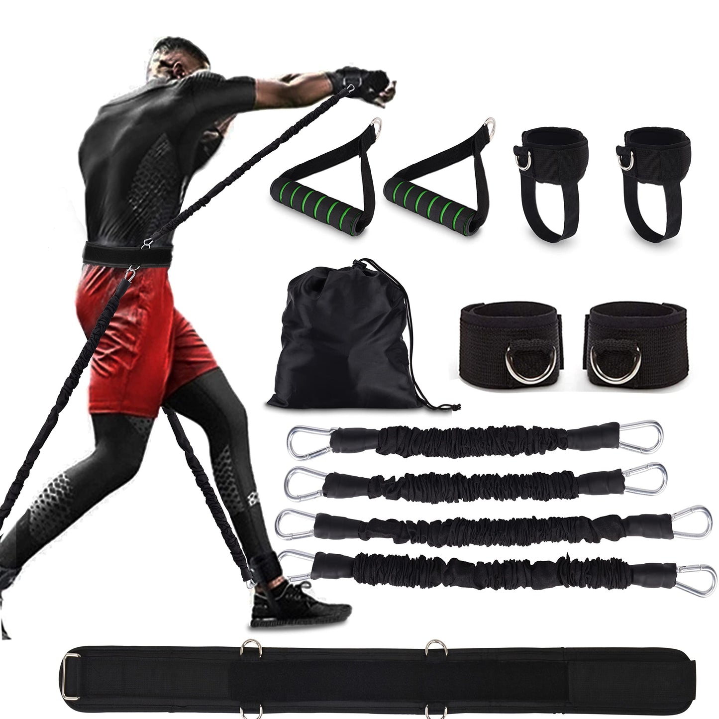 Boxing Resistance Bands MMA Boxing Training Equipment Gear with Handles/Ankle Cuff/Belt for Men,Shadow Boxing Accessories for Kicks Full Body Fitness Exercise Workout to Enhance (12pcs-200LB)