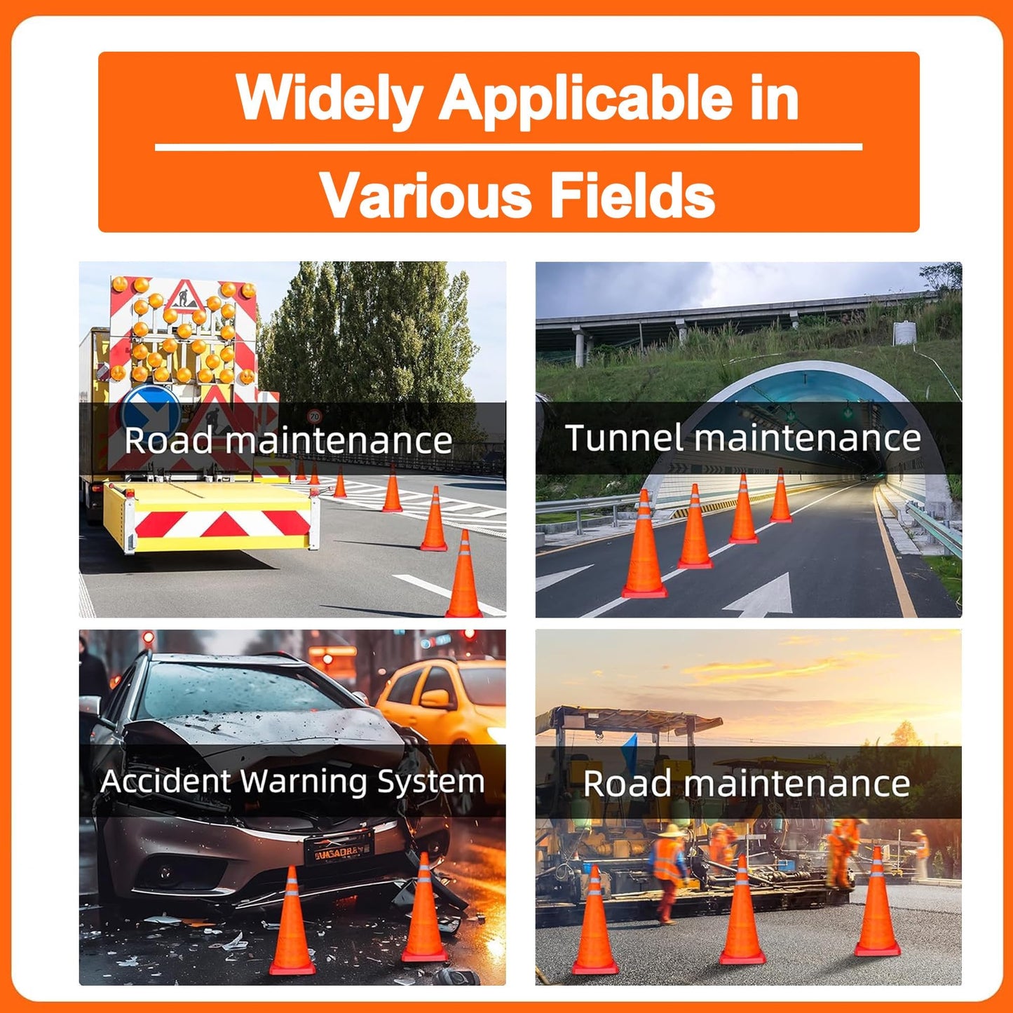 18 Inch 1 Pack Collapsible Traffic Safety Cones,with High-Visibility Reflective Vest, Multi Purpose Pop-up Cones with Reflective Collar for Road Safety, Orange Cones for Driving Training, Parking Lots