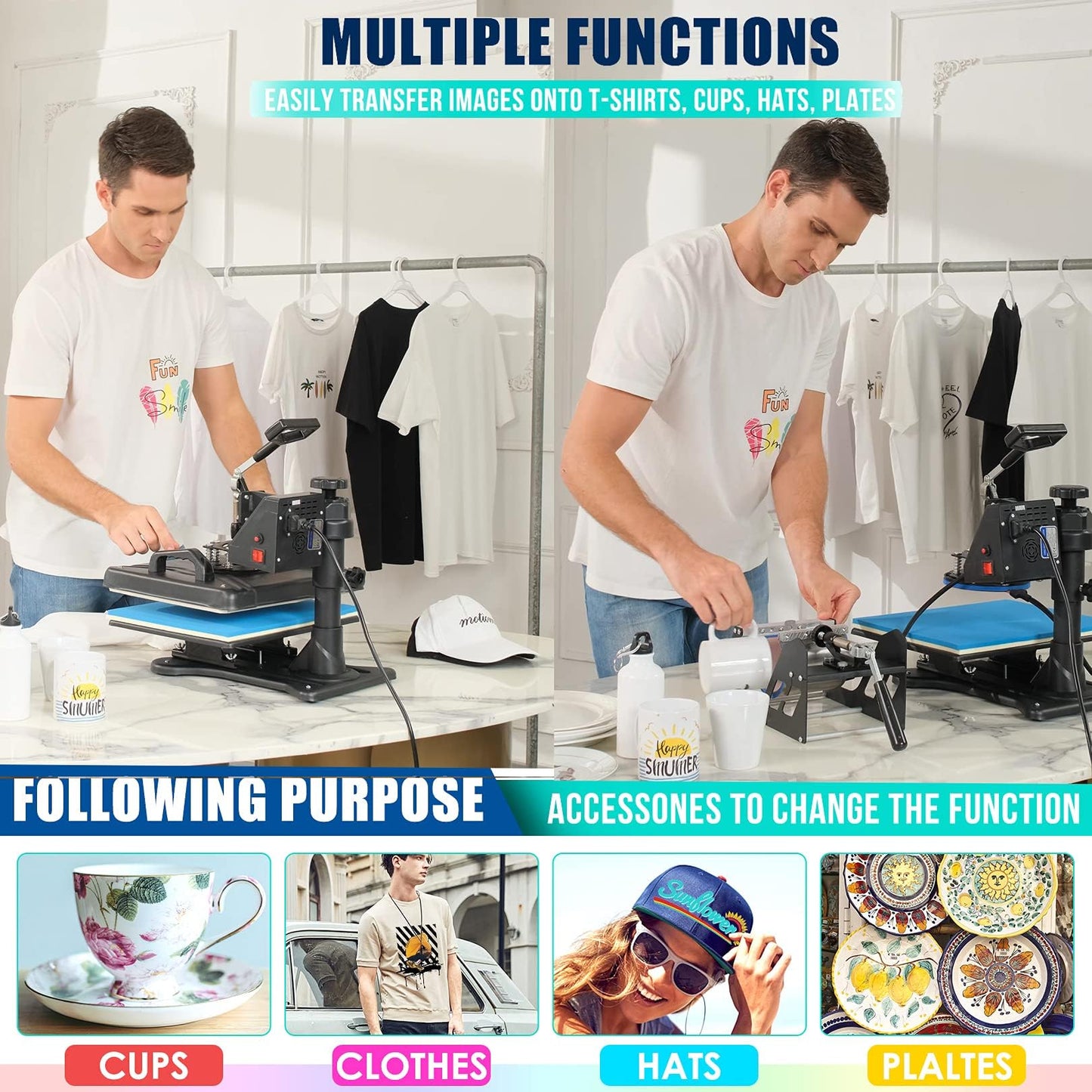AKEYDIY Professional 5 in 1 Heat Press Machine for t Shirts Digital Heat Press Combo 12" x 15" 360-degree Swing Aweay Shirt Press Machine Sublimation Heat Press for T Shirts Mug Hat Plate