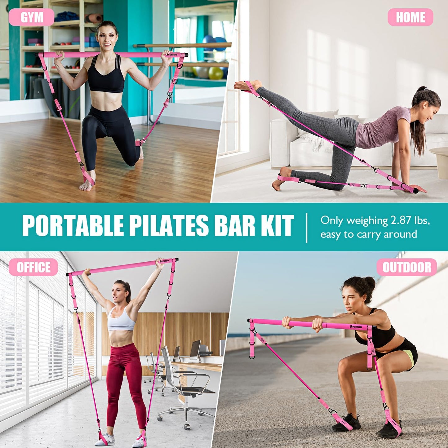 Ayombo Pilates Bar Kit with Resistance Bands, Adjustable Pilates Equipment for Legs, Hip, Waist, Arm, Squats Exercise Equipment for Home Gym Workouts, 3-Section Pilates Bar Kit for Women & Men