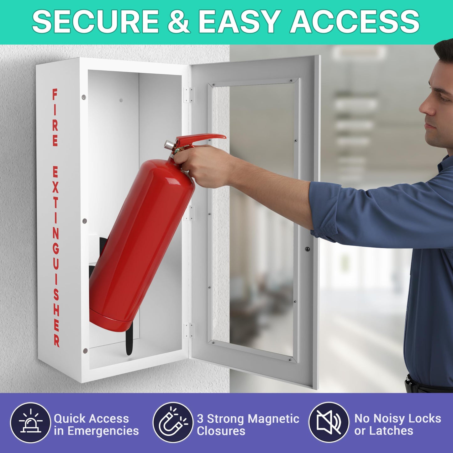 Averian White Fire Extinguisher Cabinet – Heavy-Duty Steel Wall Mount Box with Magnetic Door | Fits 5–10 lb Fire Extinguishers | Complete Fire Box Kit Inside The Package (24.6" H x 10.6" W x 5.9" D)