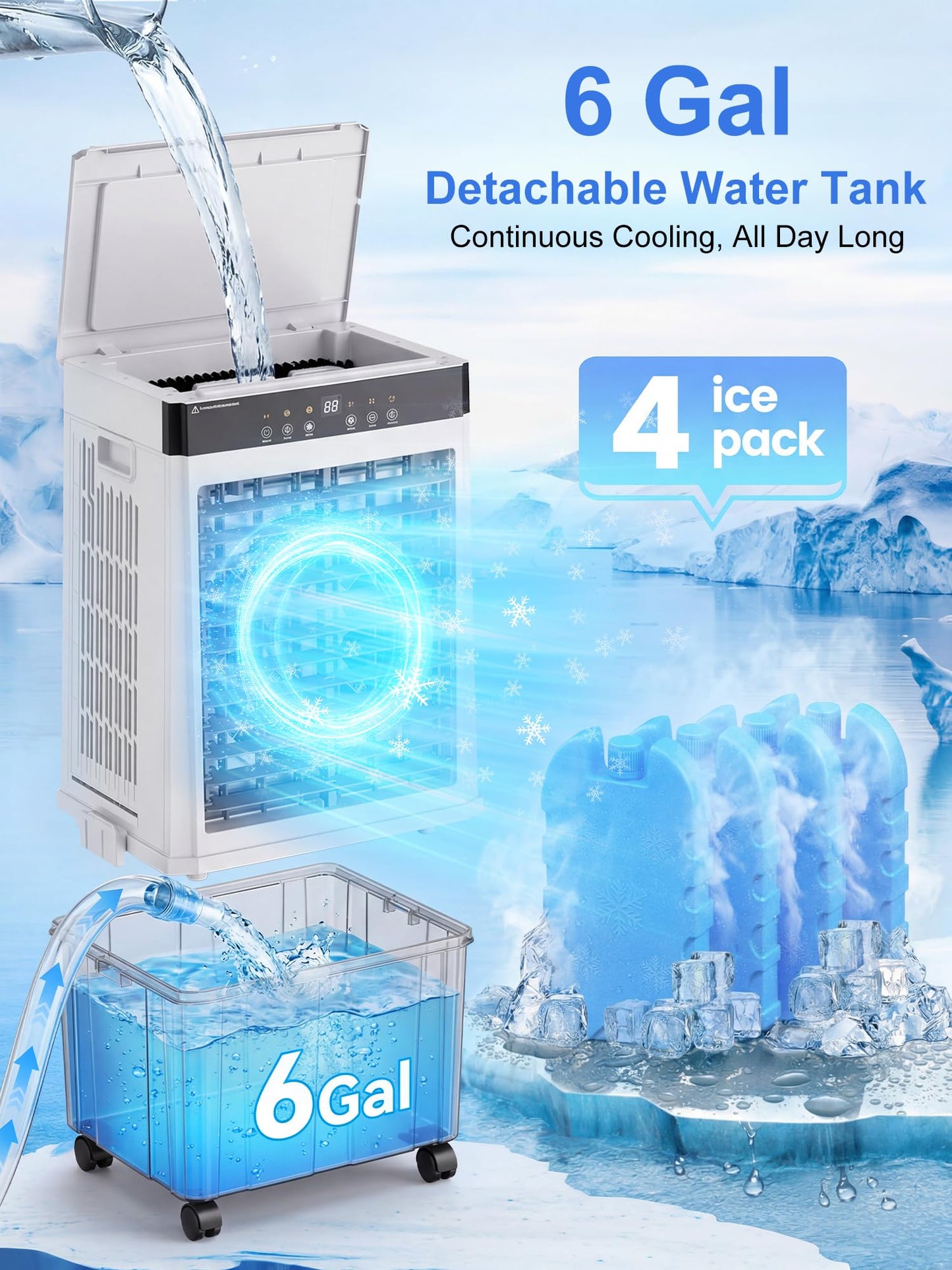 Uthfy 2026 Upgraded Swamp Cooler, 31" Evaporative Air Cooler with 6 Gal Detachable Water Tank, 3-Sided Cooling Pad, 4 Mode, 120° Oscillation, 12H Timer, Portable AC for Outdoor, Garage