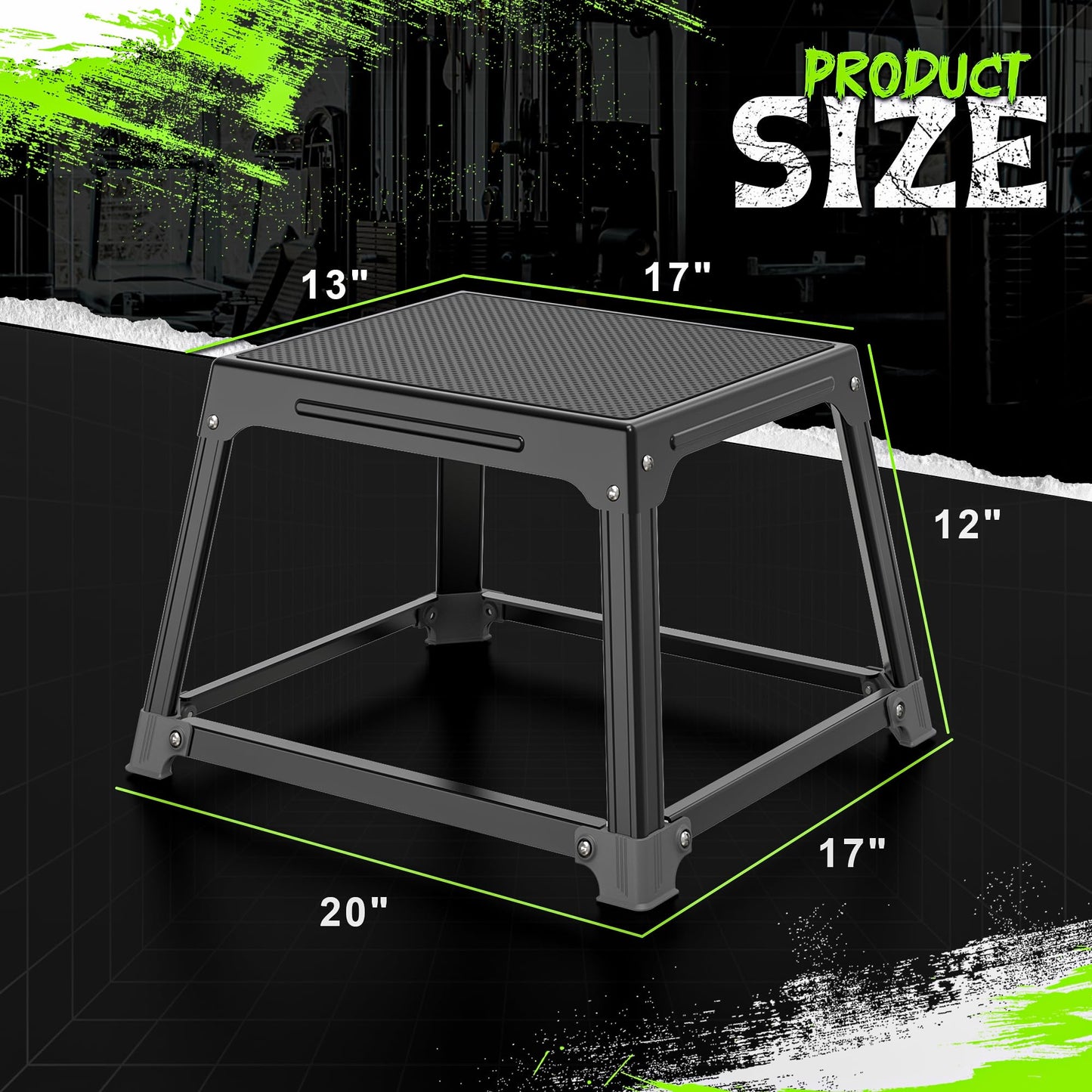 Metal Plyometric Jumping Box 12 Inch with 17 * 13 Inch Surface Steel Plyo Box Home Gym Jump Trainer for Fitness Exercise Agility Stamina Conditioning Strength Training