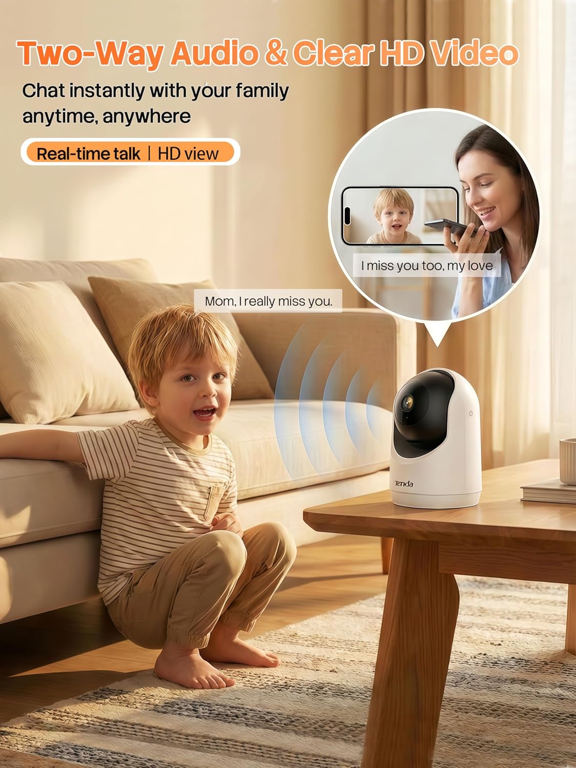 Tenda 2K 6 360 2-Way 24/7 Storage(CP3-V3.0) Indoor Security Camera for Baby Monitor, WiFi Pet/Dog Camera for Home