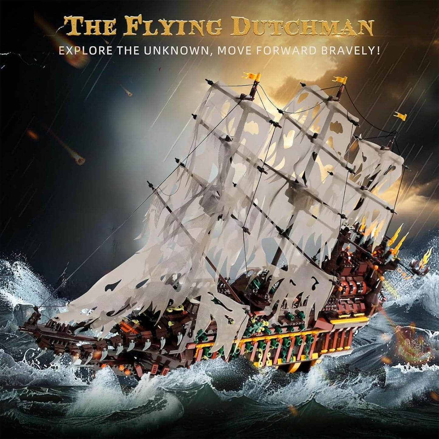 Mould King Large Pirates Ship Model Building Blocks Kits, MOC Dutchman Building Block Pirate Ship Construction Set to Build, Toys Gift for Age 14+/Adult Collections Enthusiasts (4364+Pieces)