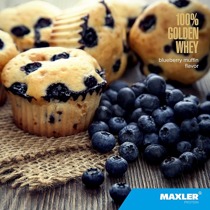 Maxler 100% Golden Whey Protein - 24g of Protein per Serving - Premium Whey Protein Powder for Pre Post Workout - Fast-Absorbing Whey Concentrate, Isolate & Hydrolysate Blend - Blueberry Muffin 5 lb