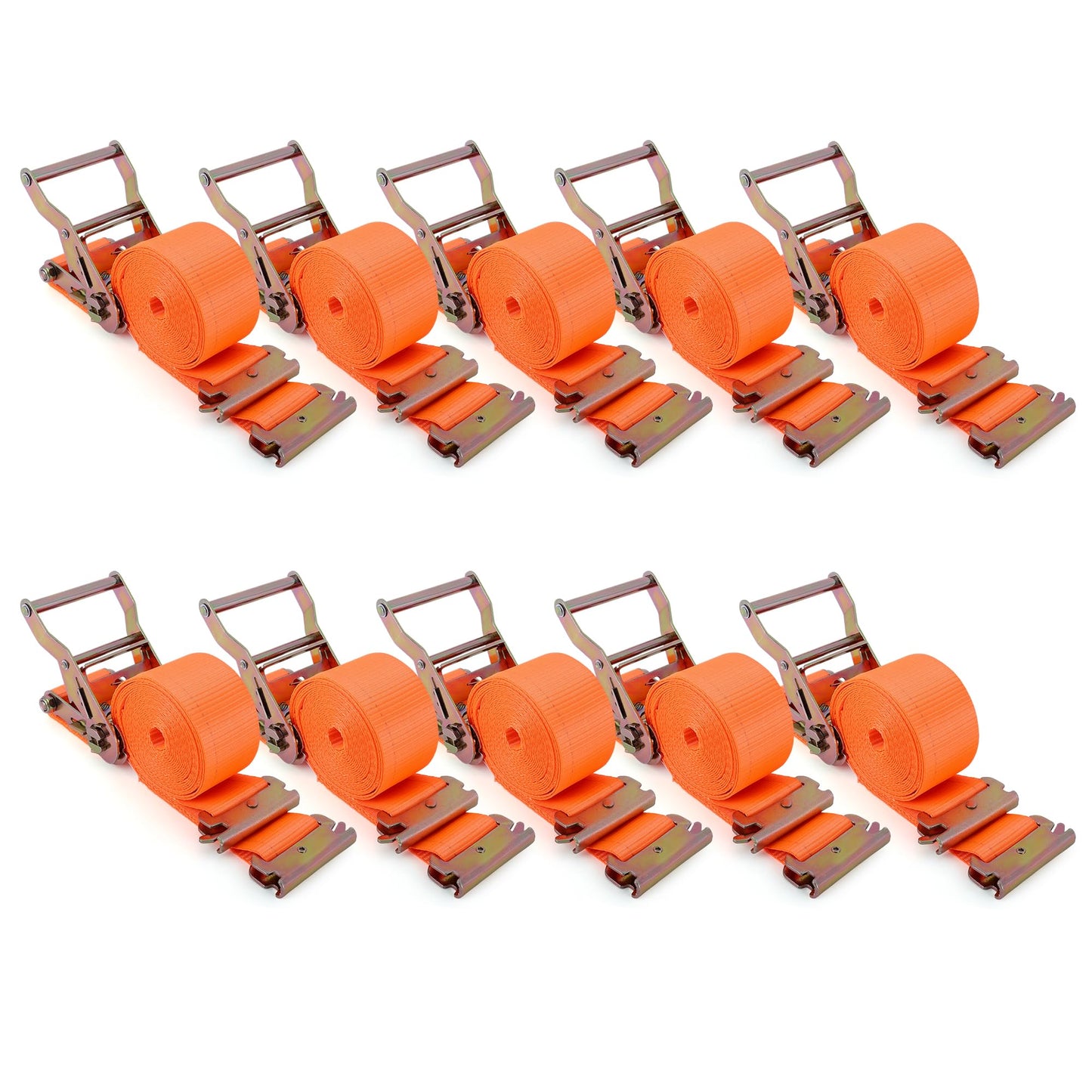 2" x 15 FT E-Track Ratchet Straps (10-Pack) - High Visibility Safety Tie Downs with E-Track Fittings, 4500 lbs Break Strength for Night Work & Enhanced Cargo Security in Trailers & Trucks-Orange