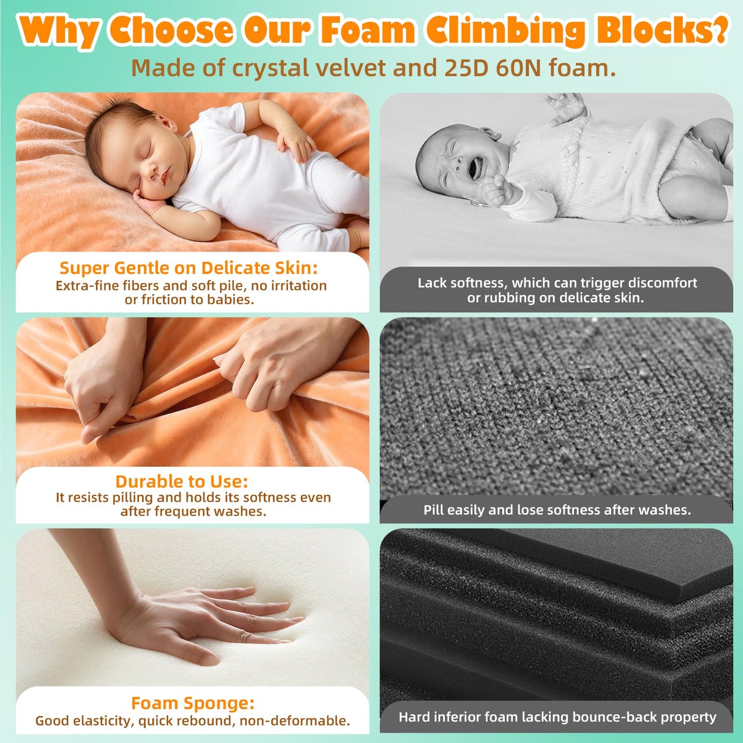 JUOIFIP 6 Pieces Toddler Climbing Toys Indoor, Crystal Velvet Foam Climbing Blocks for Toddlers 1-3, Baby Climbing Toys Soft Play Set for Climbing Sliding and Crawling (Balls not Included)