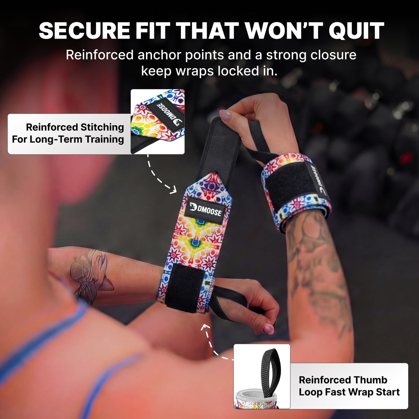 DMoose Wrist Wraps (IPL Approved), Avoid Injury and Maximize Grip with Thumb Loop, 18" or 12" Gym Wrist Wraps Pair, Wrist Wraps for Weightlifting Men, Wrist Brace for Working Out & Wrist Support