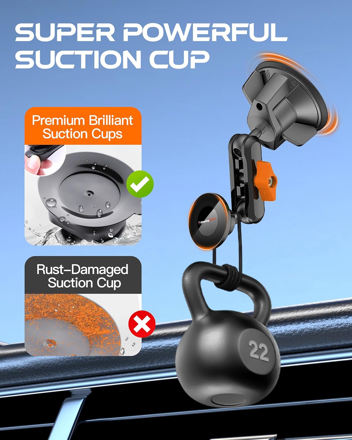 chubbycable 360 ChubbyGrip Magnetic Dash Mount Vacuum Magnetic Phone Holder for Your Car Adjustable Suction Cup Car