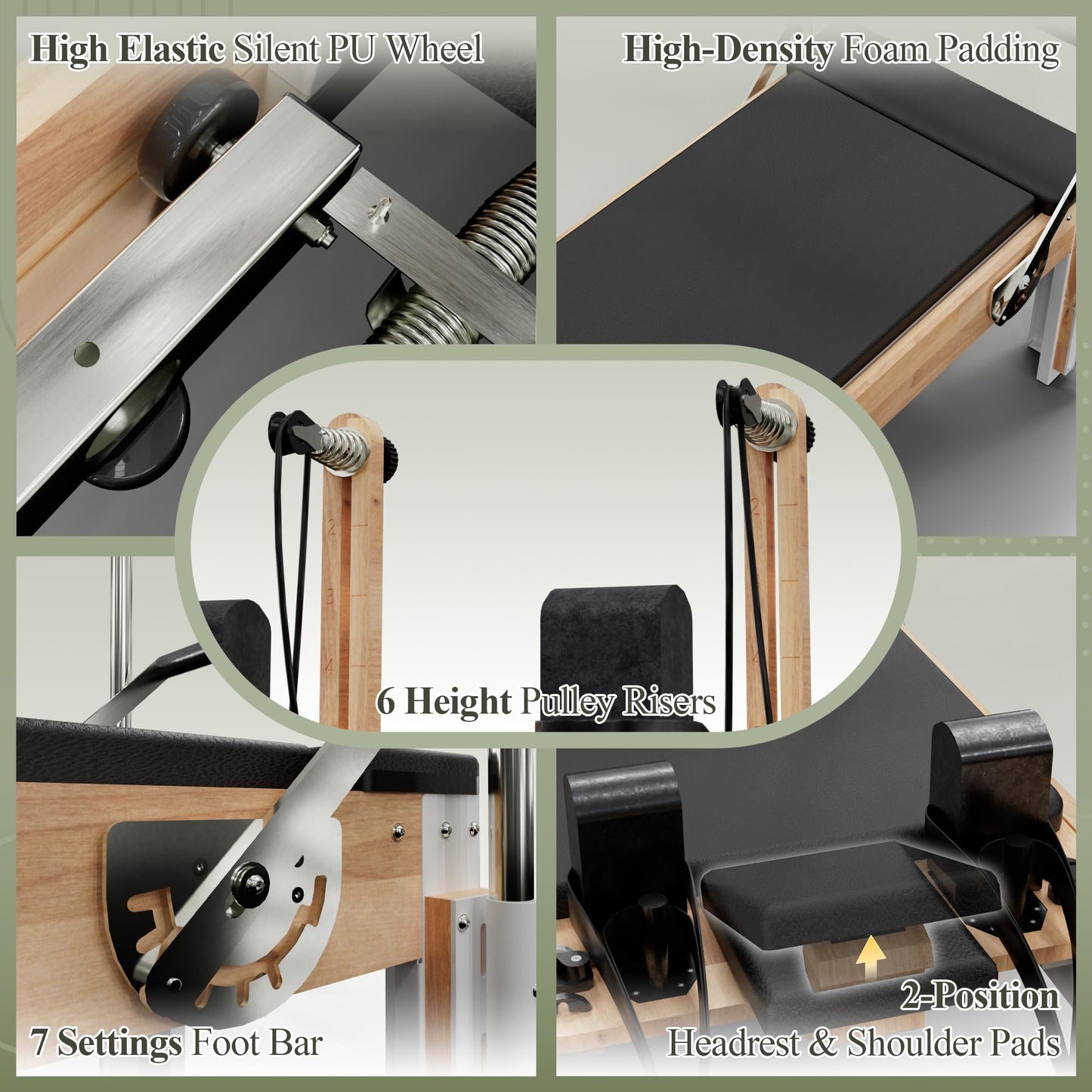 PAETA Pilates Reformer, Wooden Reformer Pilates Machine with Cadillac Trapeze Table, Pilates Equipment for Home Workout and Studio, Includes Sitting Box, Jumpboard(Reformer Cadillac