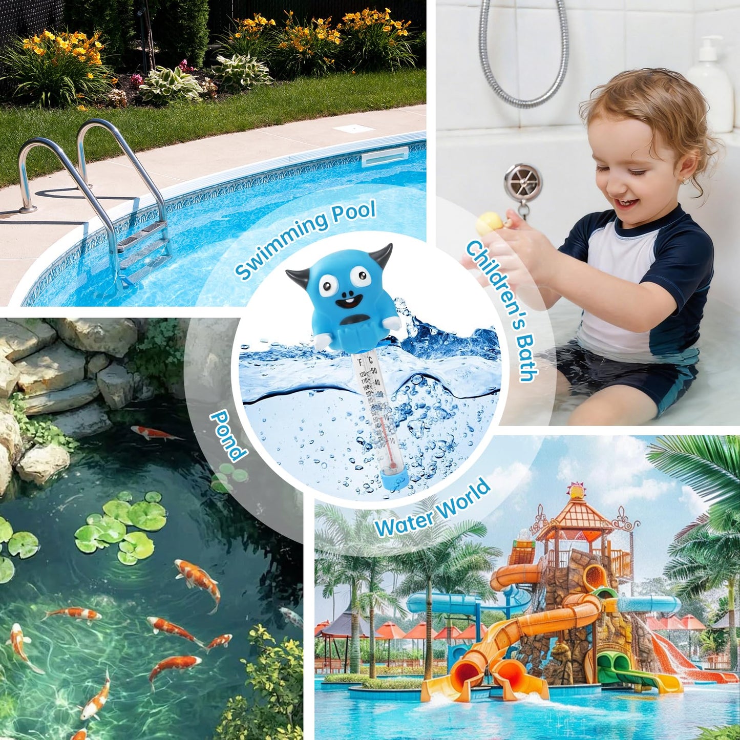 Pool Thermometer Floating, Water Temperature Thermometer with String, Large Size Easy Read & Shatter Resistant Pool Accessories for Ice Bath & Hot Tub, Outdoor & Indoor Swimming Pool, Spas(Monster)