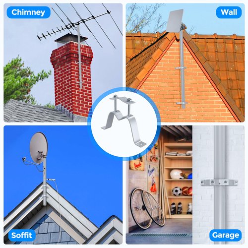 2 PACK Wall Mount Pair for TV Antenna Mast Brackets,Heavy Duty 3" Antenna Wall Mount bracket for Weather Station and Amateur Antenna,Antenna Mast Mount Bracket,Adjustable Antenna Mast Mount Up to 2.5”