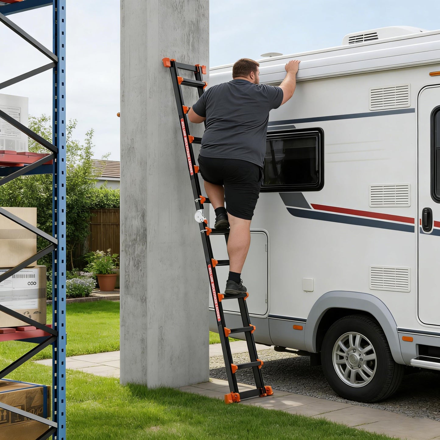 KOLL LINK Ladder 17FT,Multi Position 5 Step Ladder Extension, Anti-Slip A Frame Folding Ladder with Removable Tool Tray, 330lbs Adjustable Telescopic Aluminum Ladders for Stairs Home Indoor Outdoor