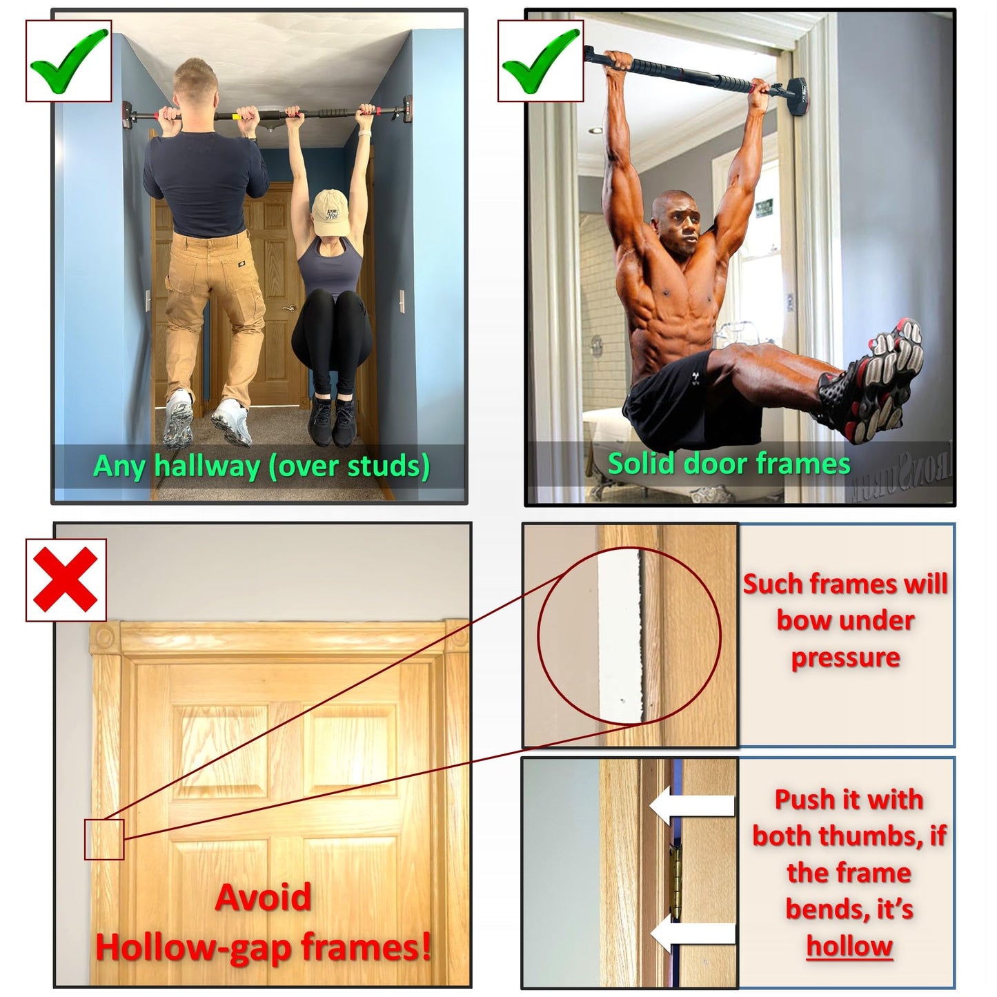 IRONSURGE Pull Up Bar for Hallway or Doorway 6-piece Set with Two Attachable Resistance Bands/Handles, Training Manuals, No Screws Chin Up Bar, Max 680lbs, Width options: 27-37", 37-47"; 46-53"