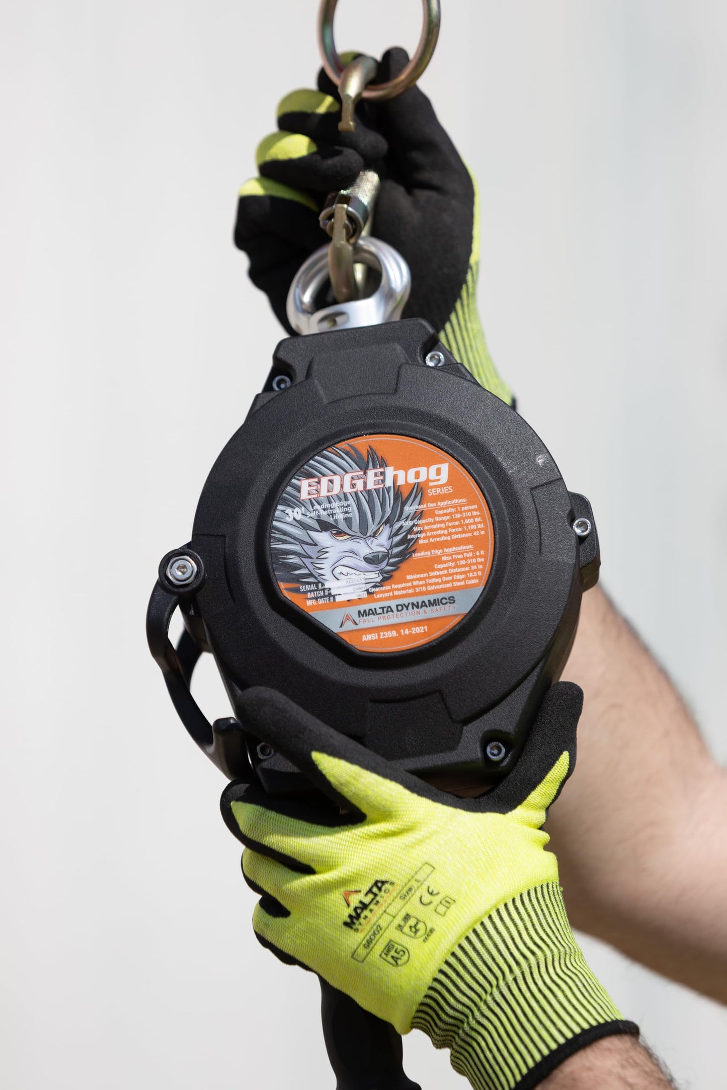 Malta Dynamics Edgehog Self Retracting Lifeline – 30’ Leading Edge Fall Protection Yoyo Cable, Class 2 Retractable Lanyard with Quick-Action Brake, OSHA and ANSI Compliant Safety Lanyard